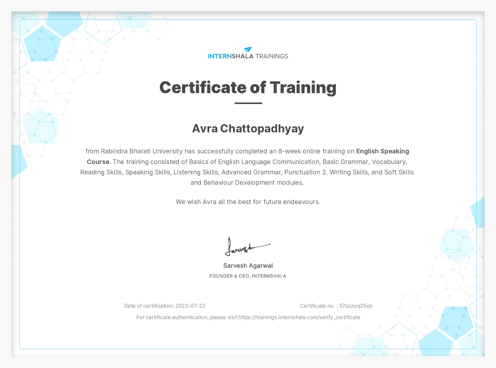 Certificate of completion