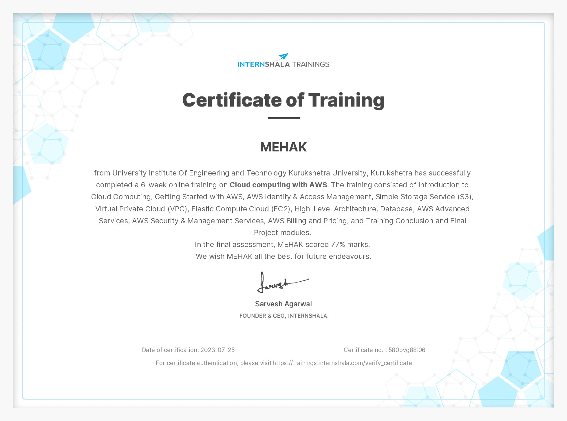 Certificate of completion
