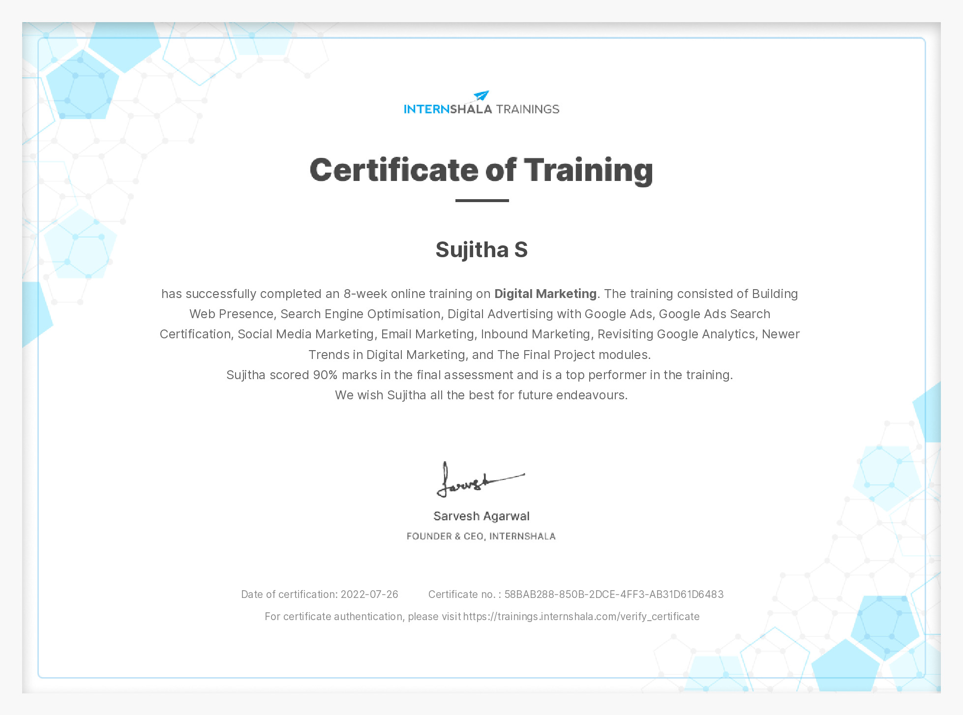 Certificate of completion