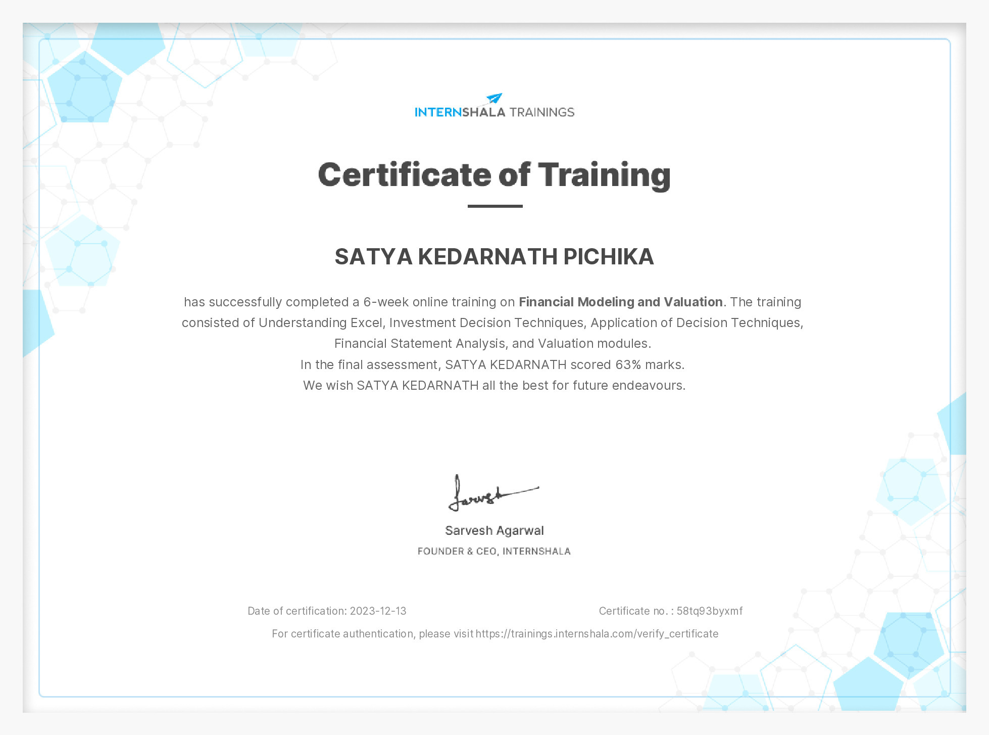 Certificate of completion