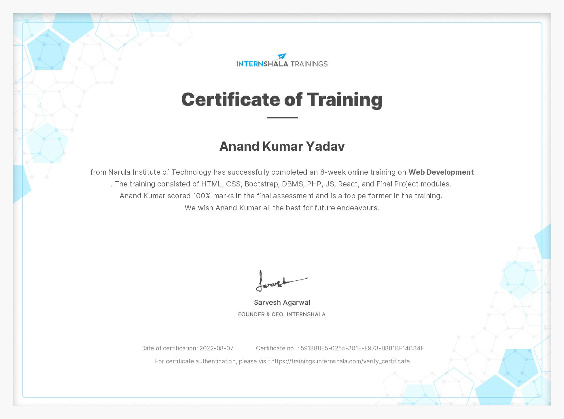 Certificate of completion