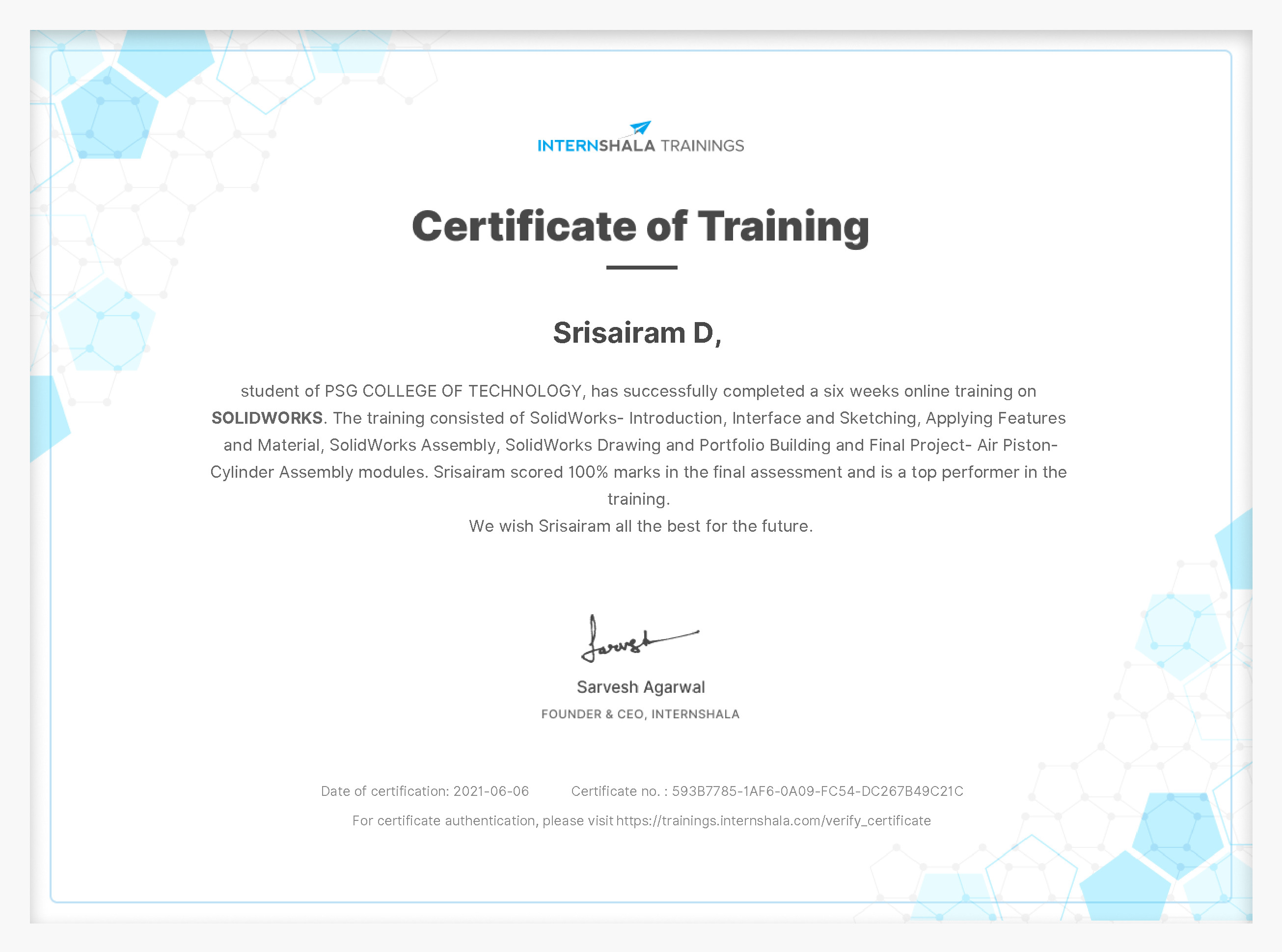 Certificate of completion