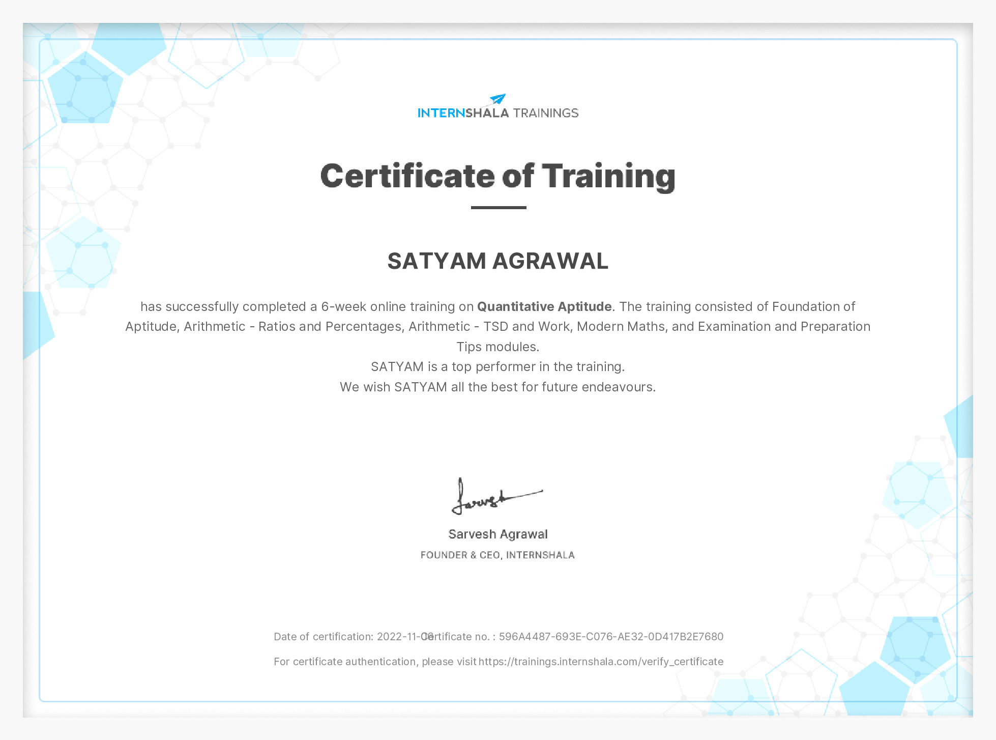Certificate of completion