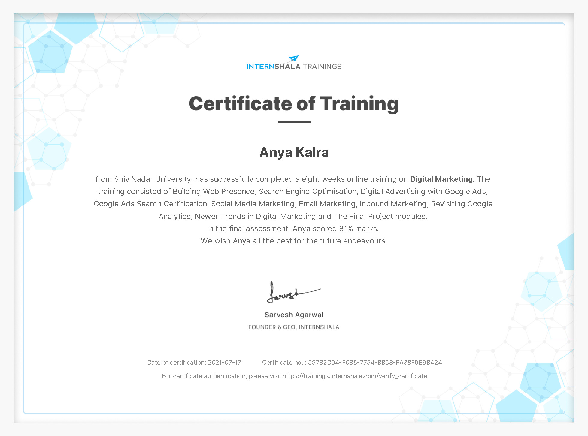 Certificate of completion