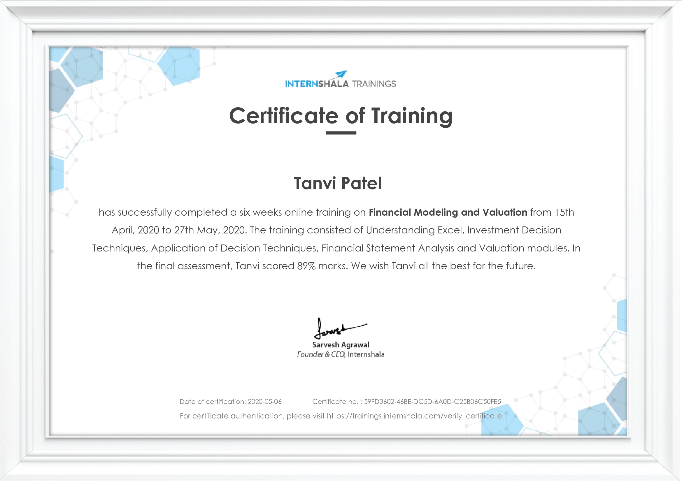 Certificate of completion