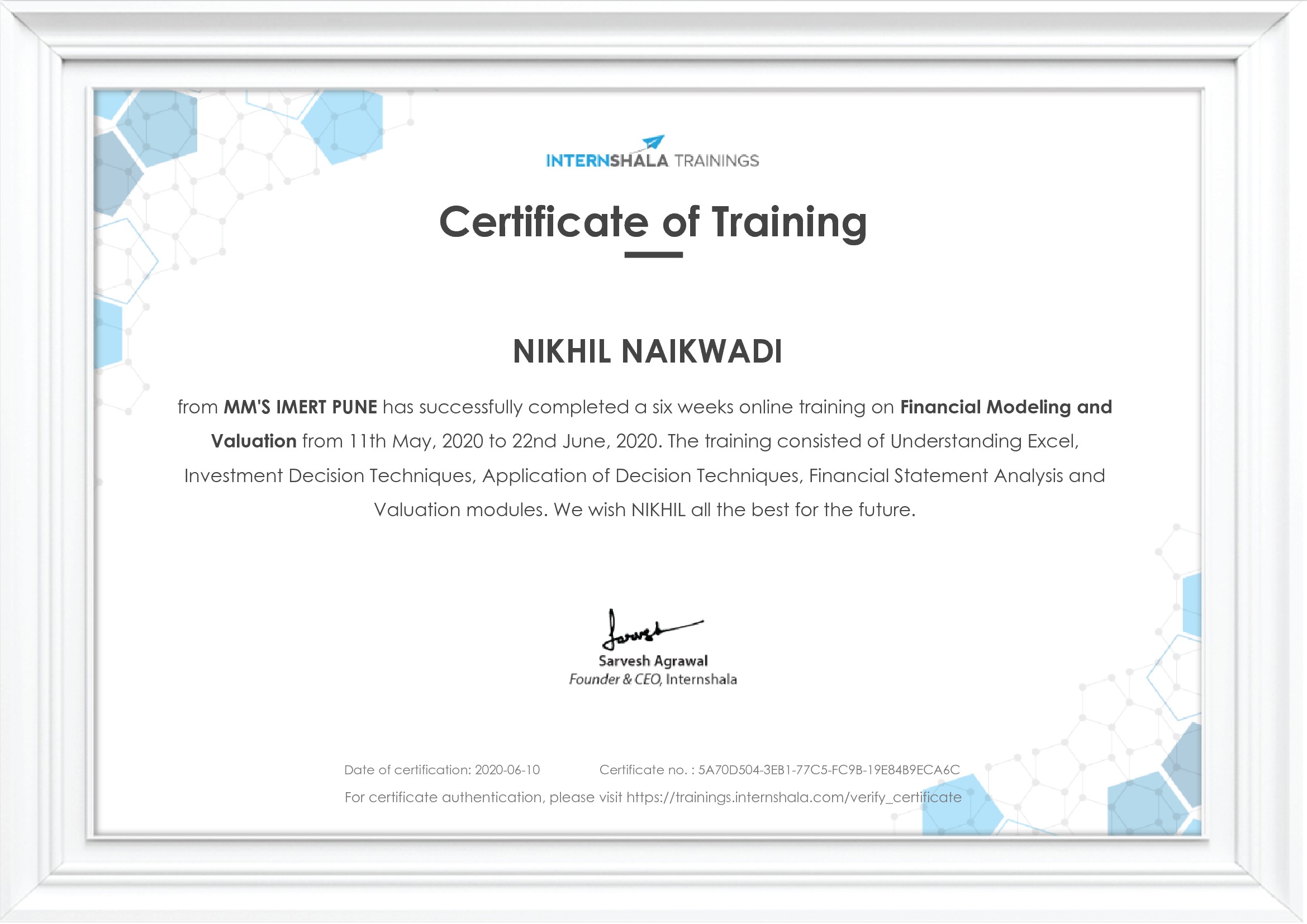 Certificate of completion