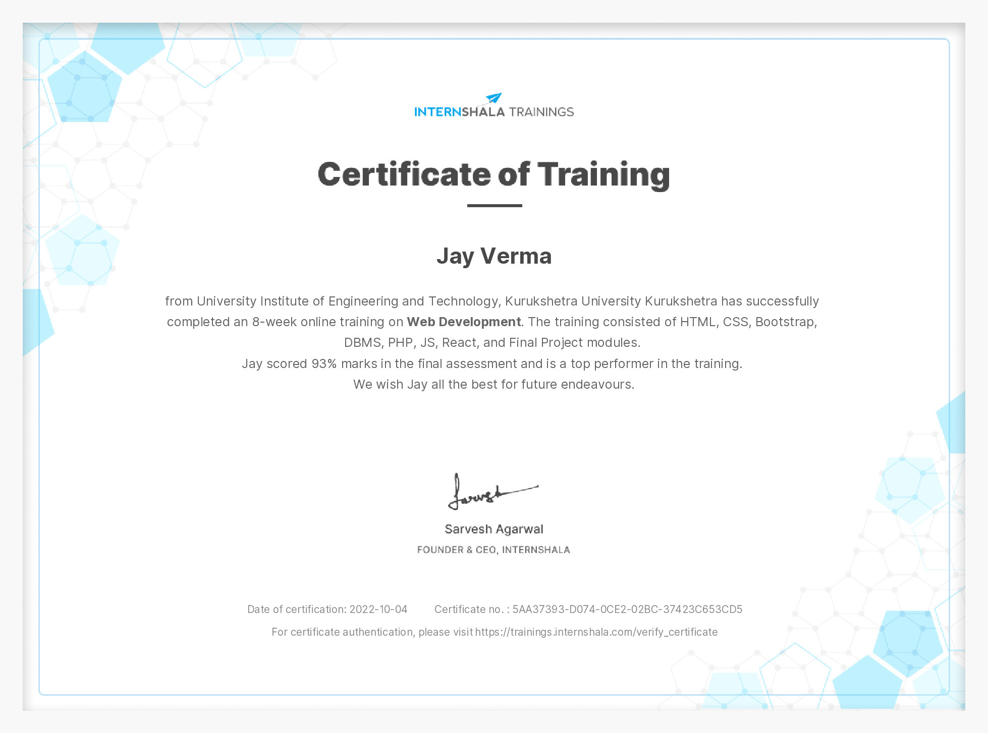 Certificate of completion