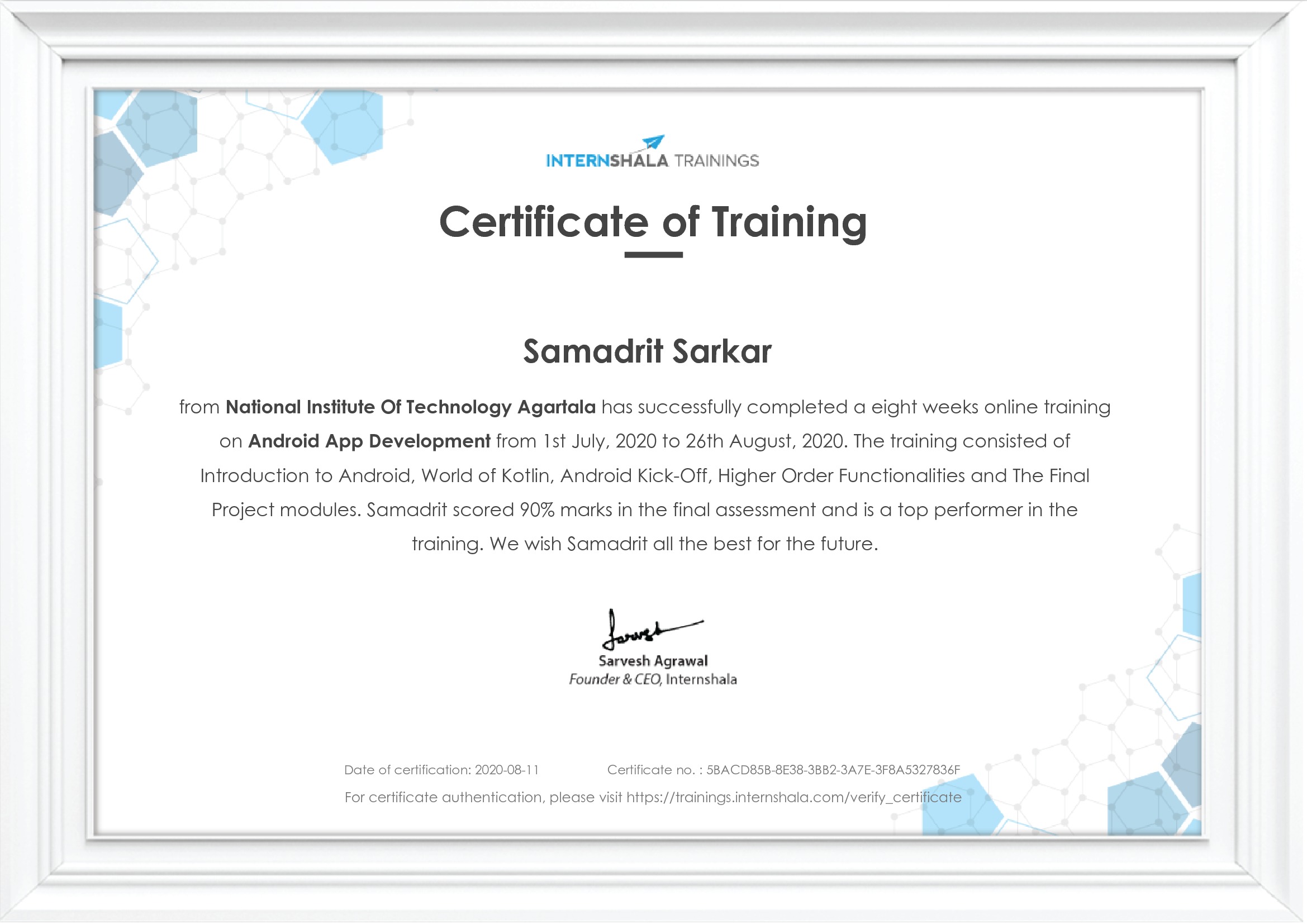 Certificate of completion