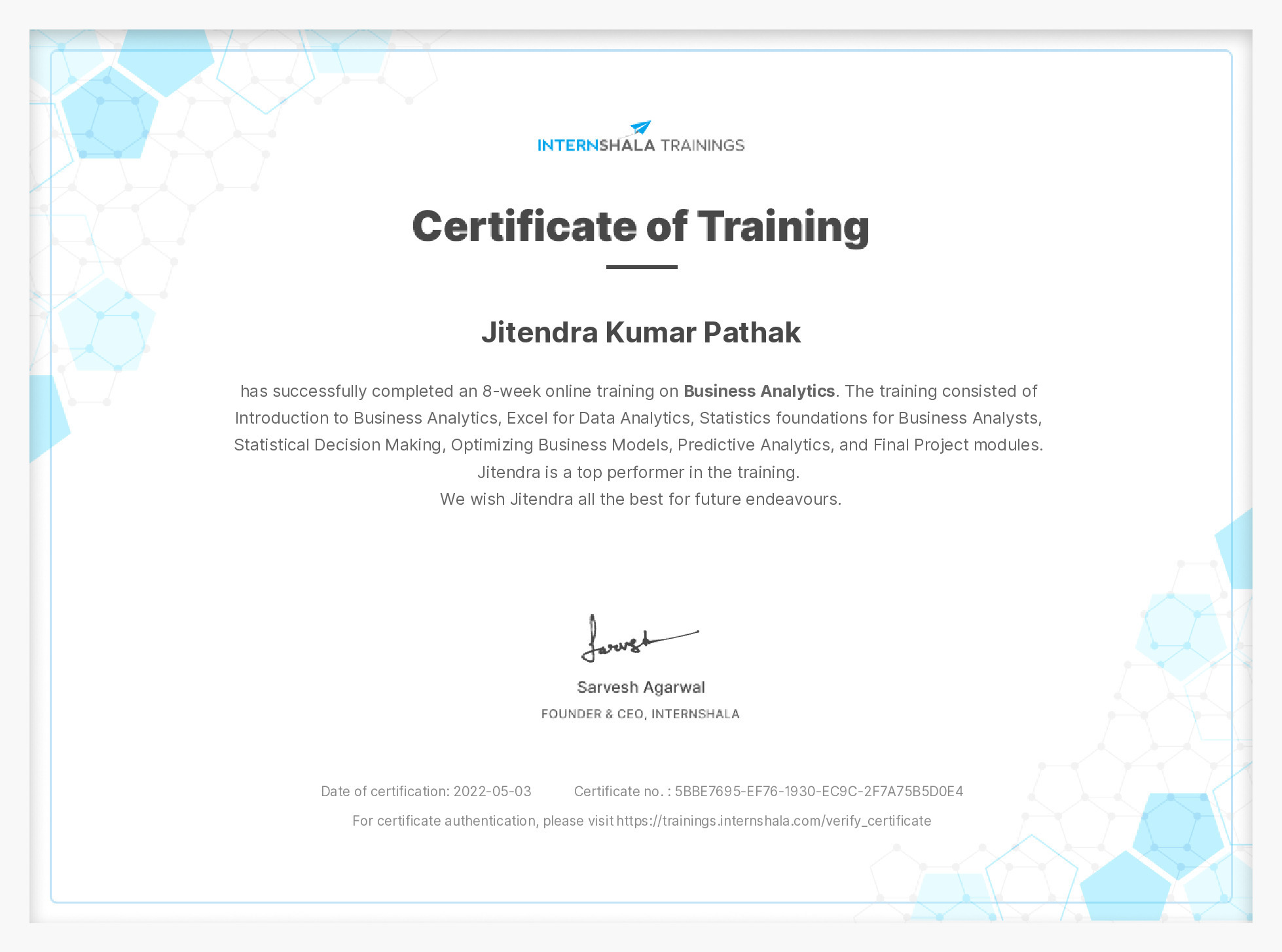 Certificate of completion