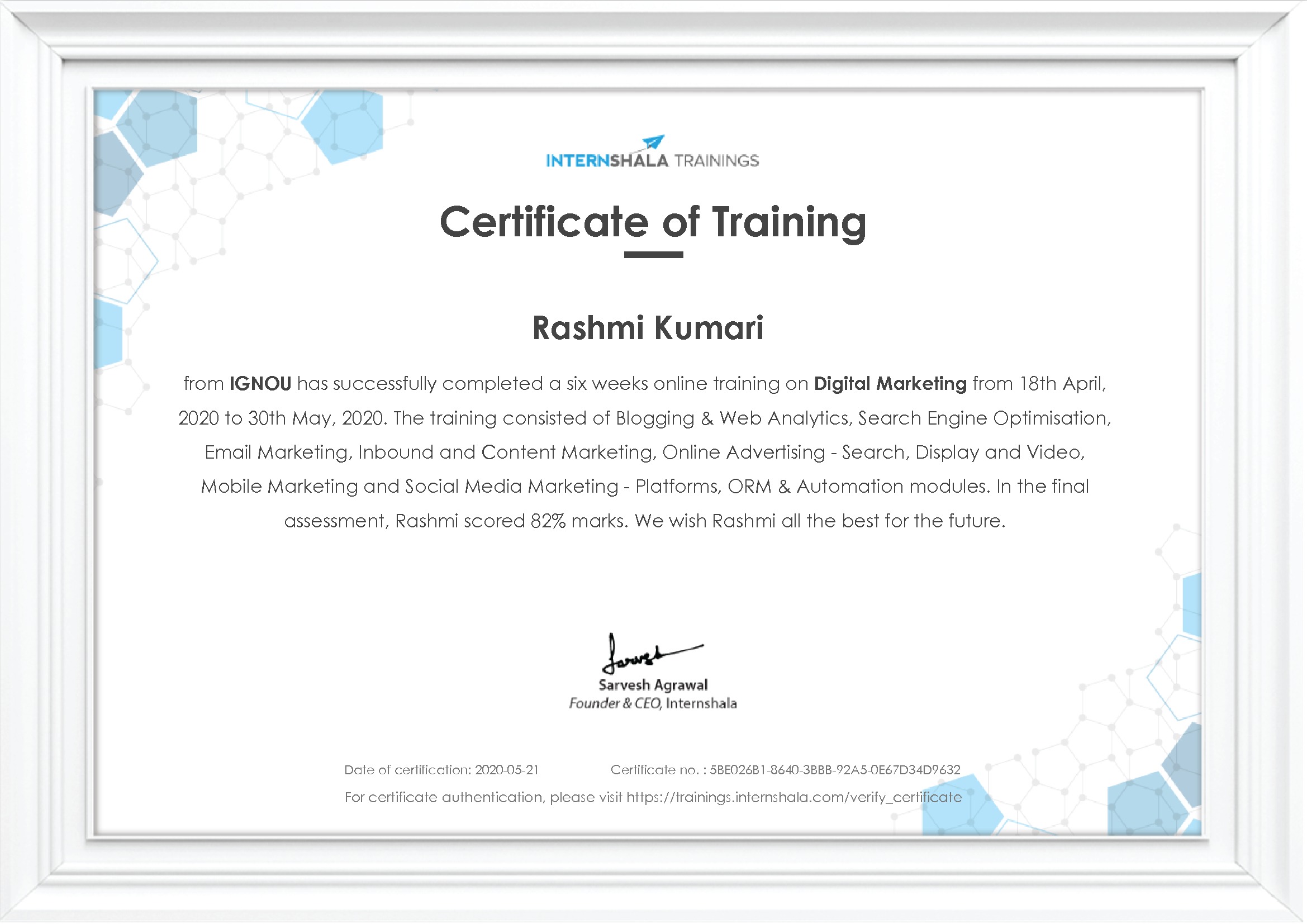 Certificate of completion
