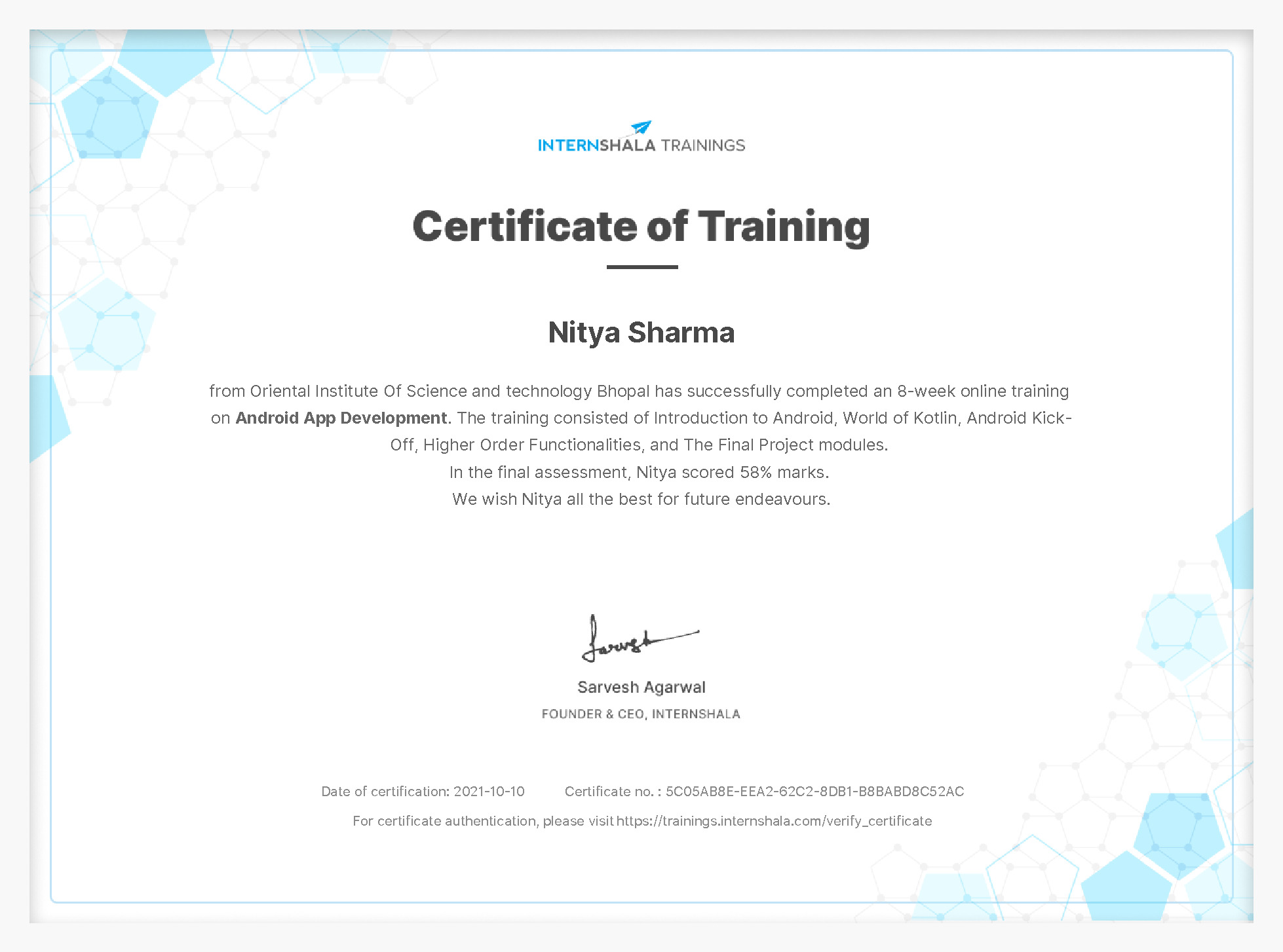 Certificate of completion