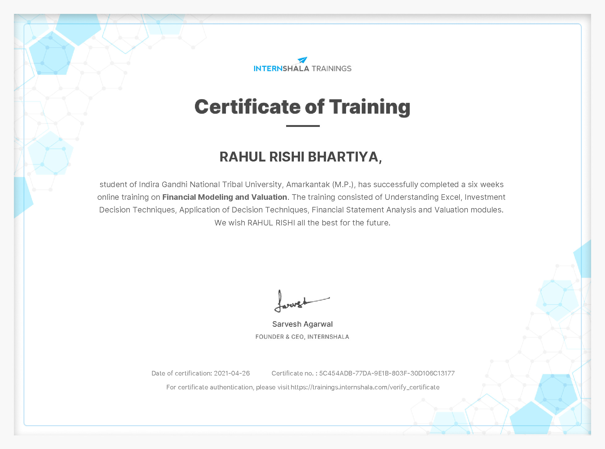 Certificate of completion