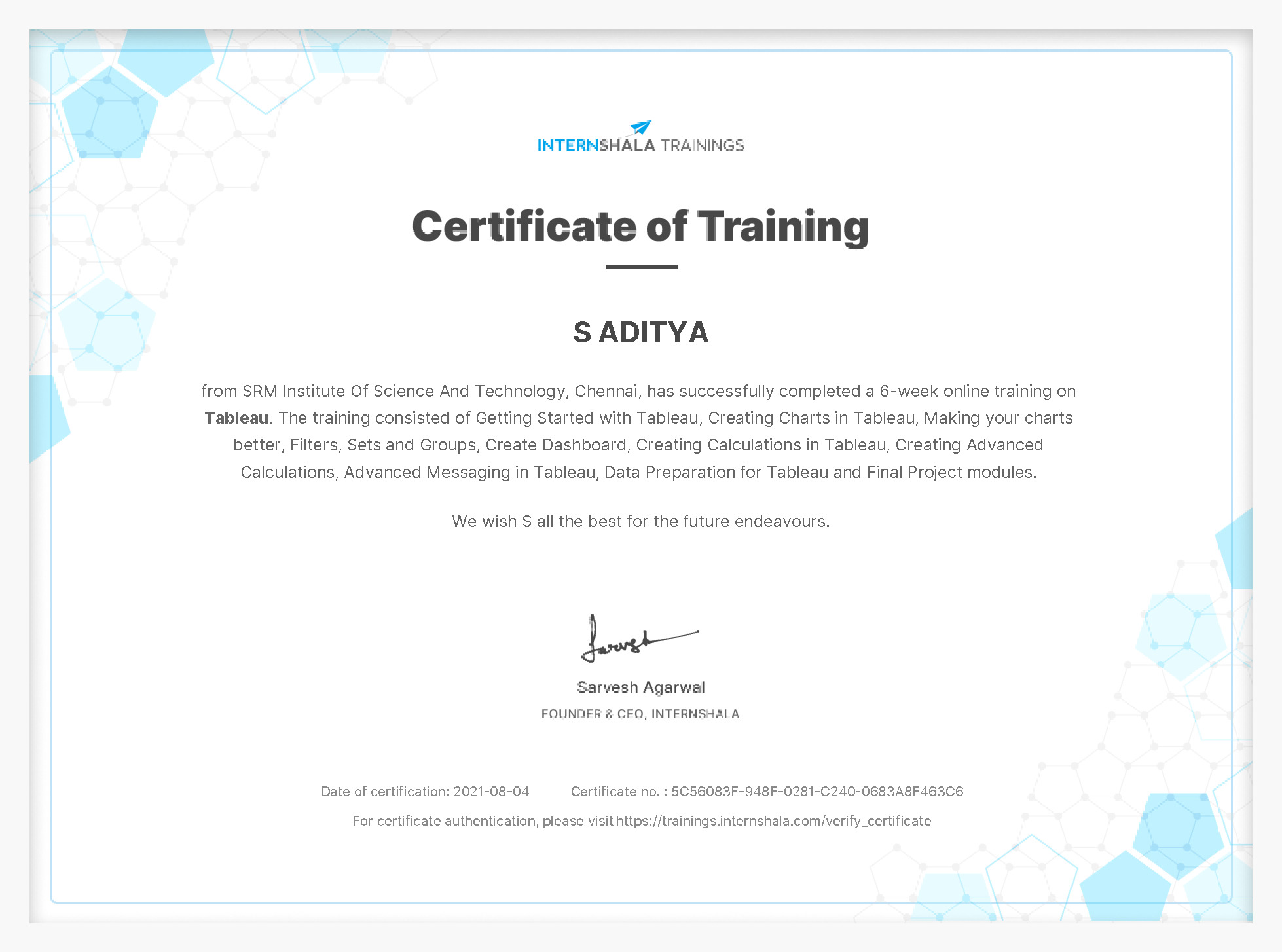 Certificate of completion