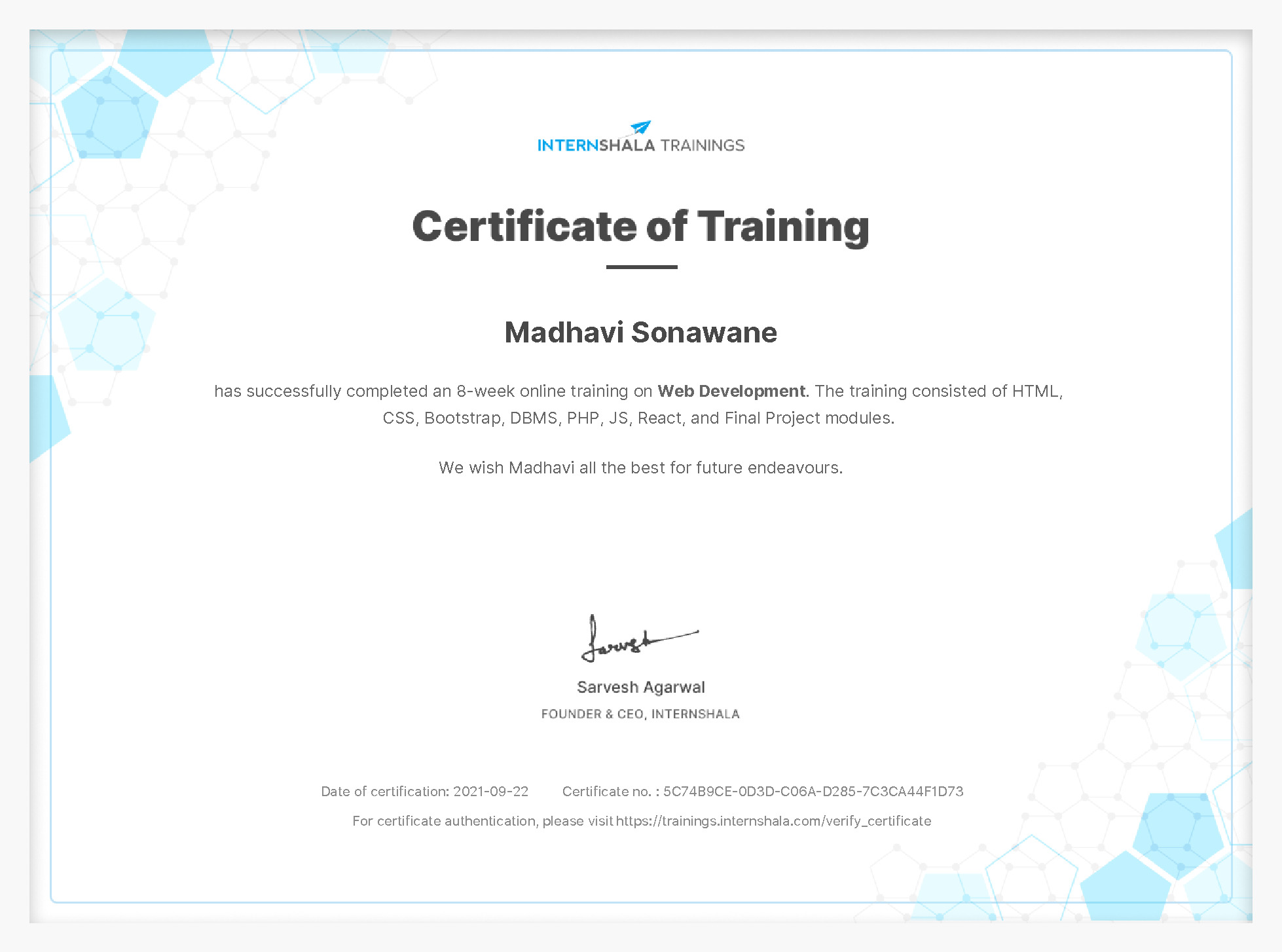 Certificate of completion