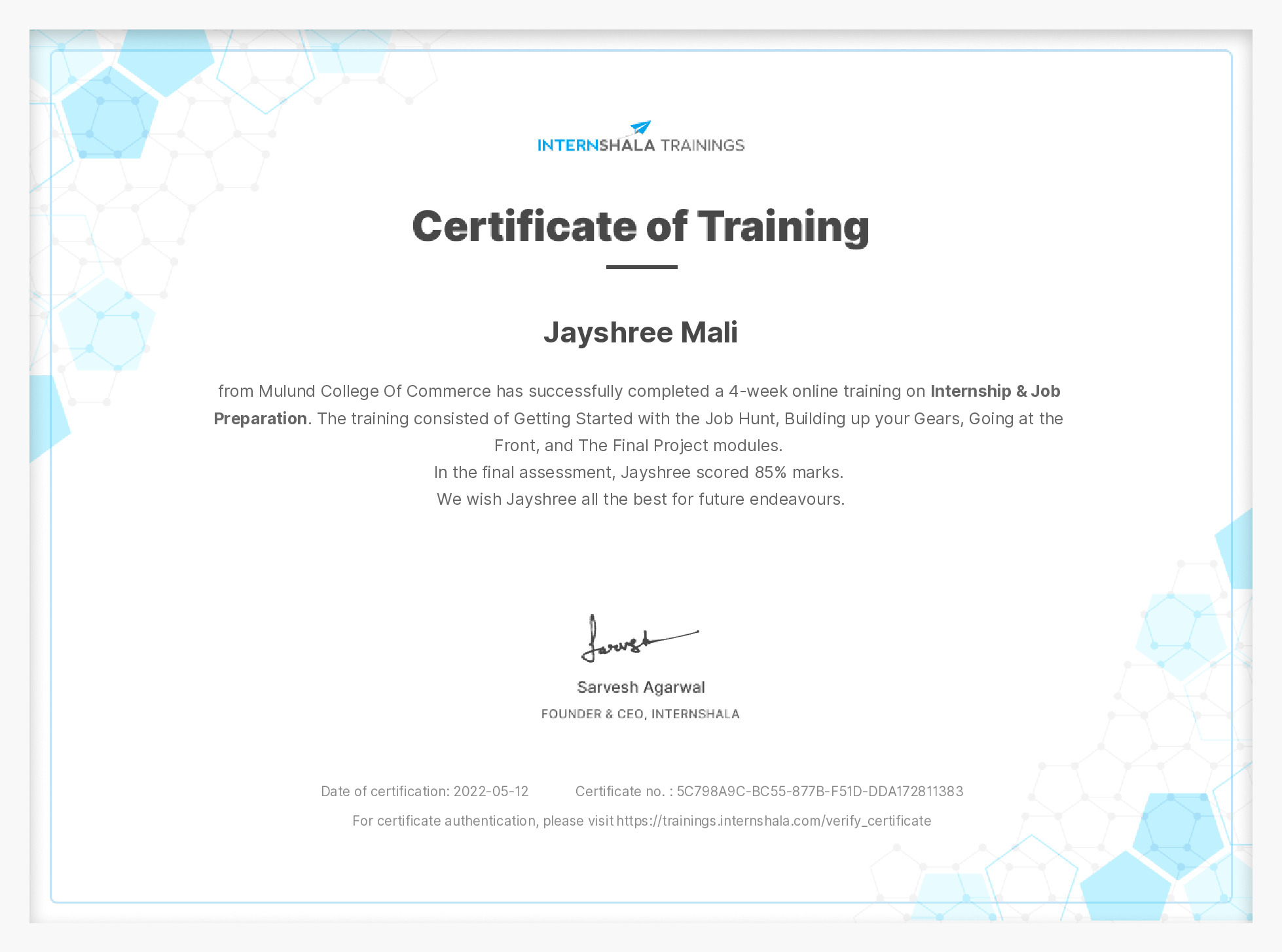 Certificate of completion