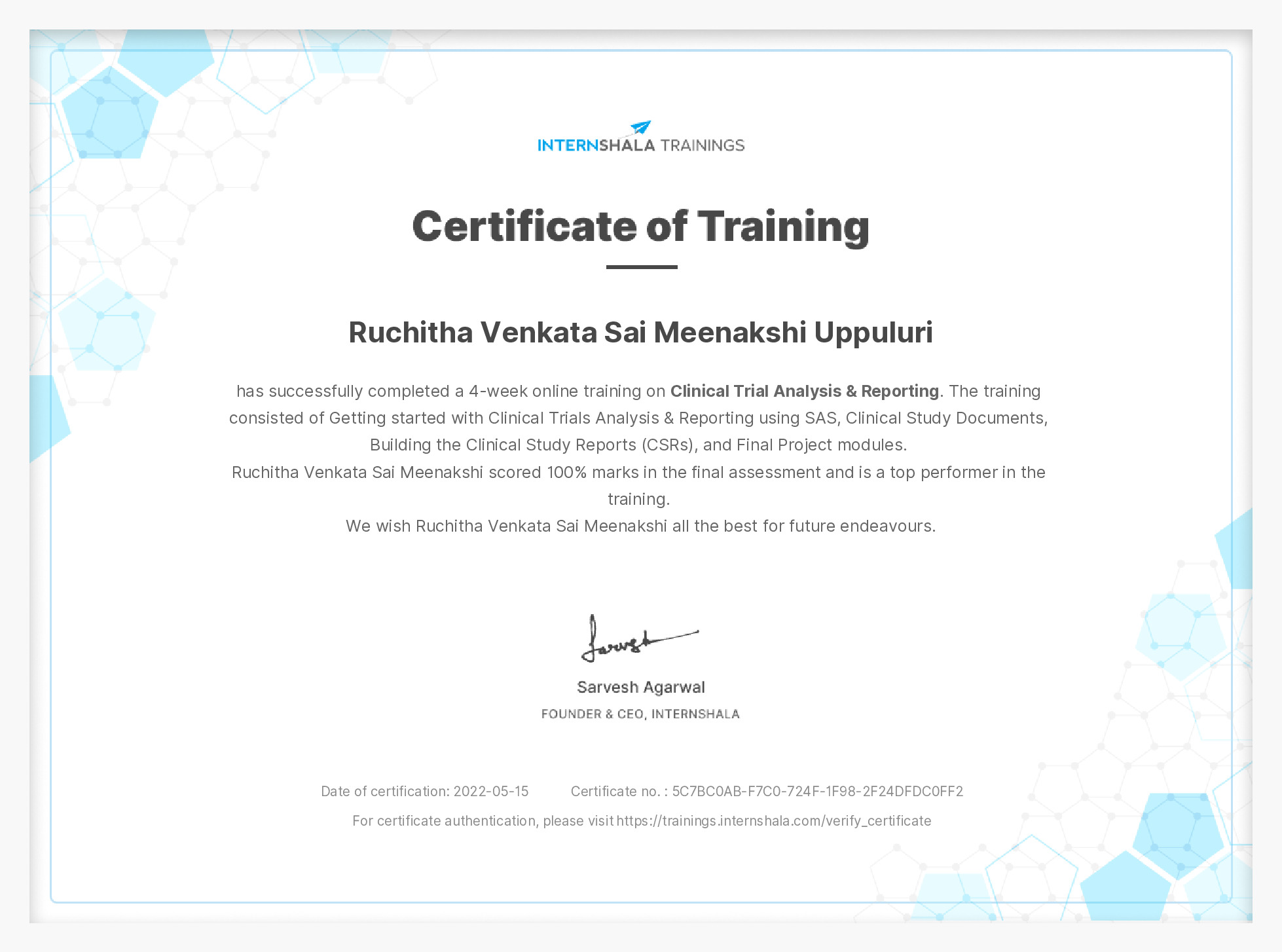 Certificate of completion