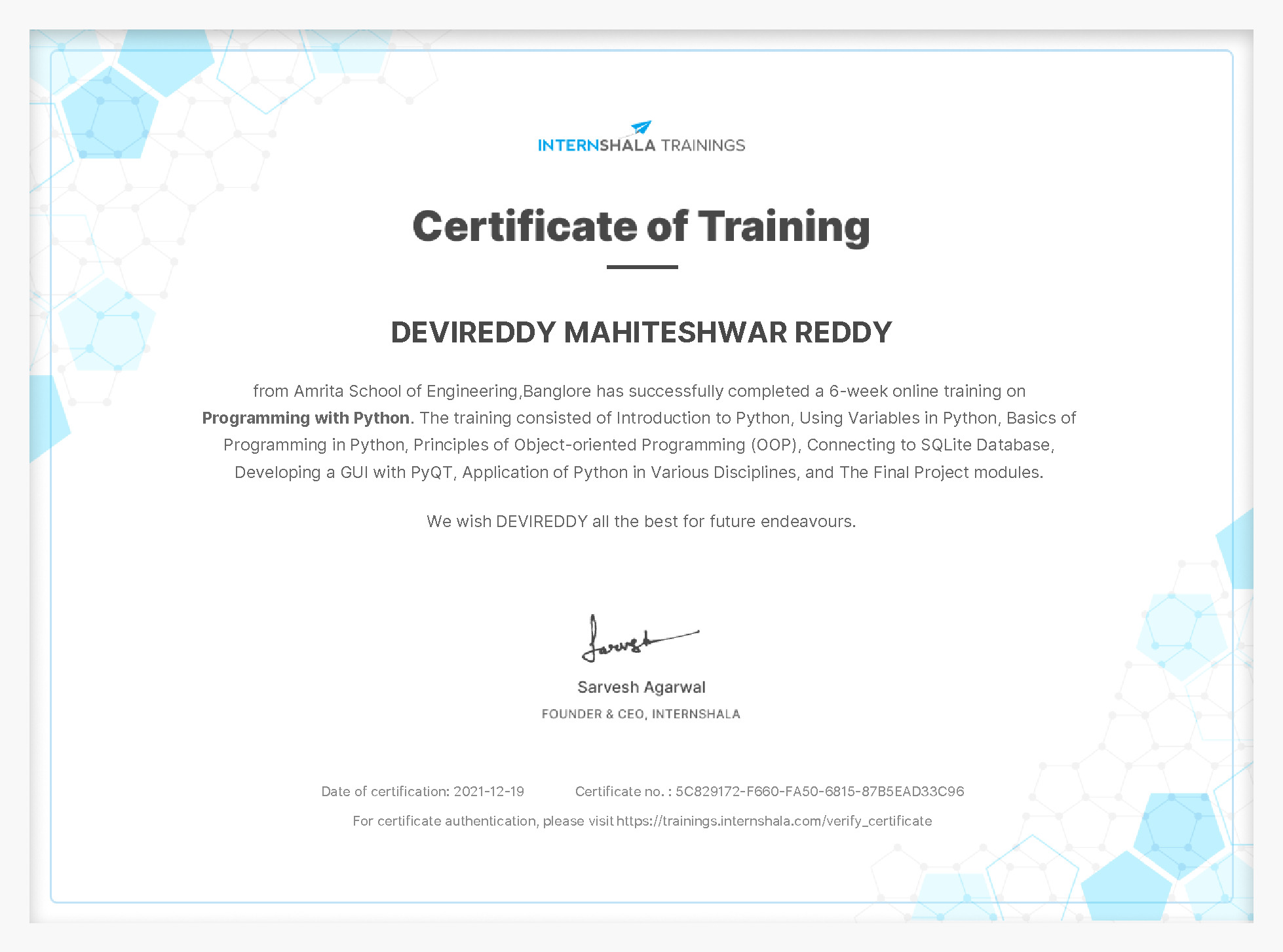 Certificate of completion
