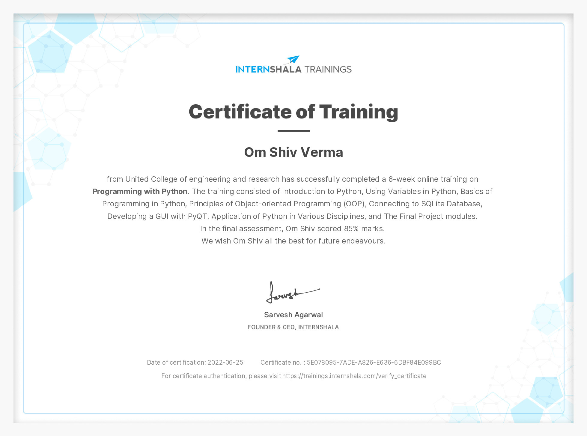 Certificate of completion