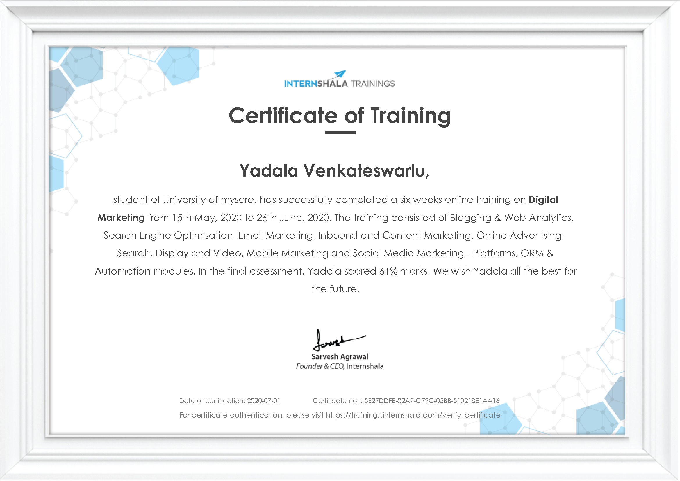 Certificate of completion