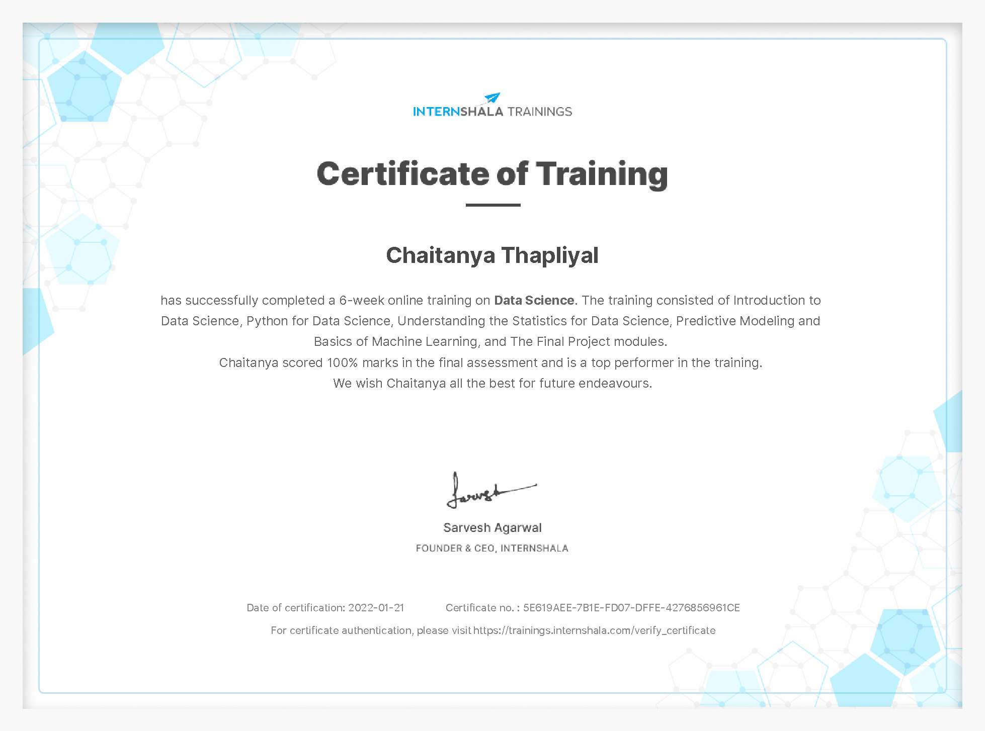 Certificate of completion