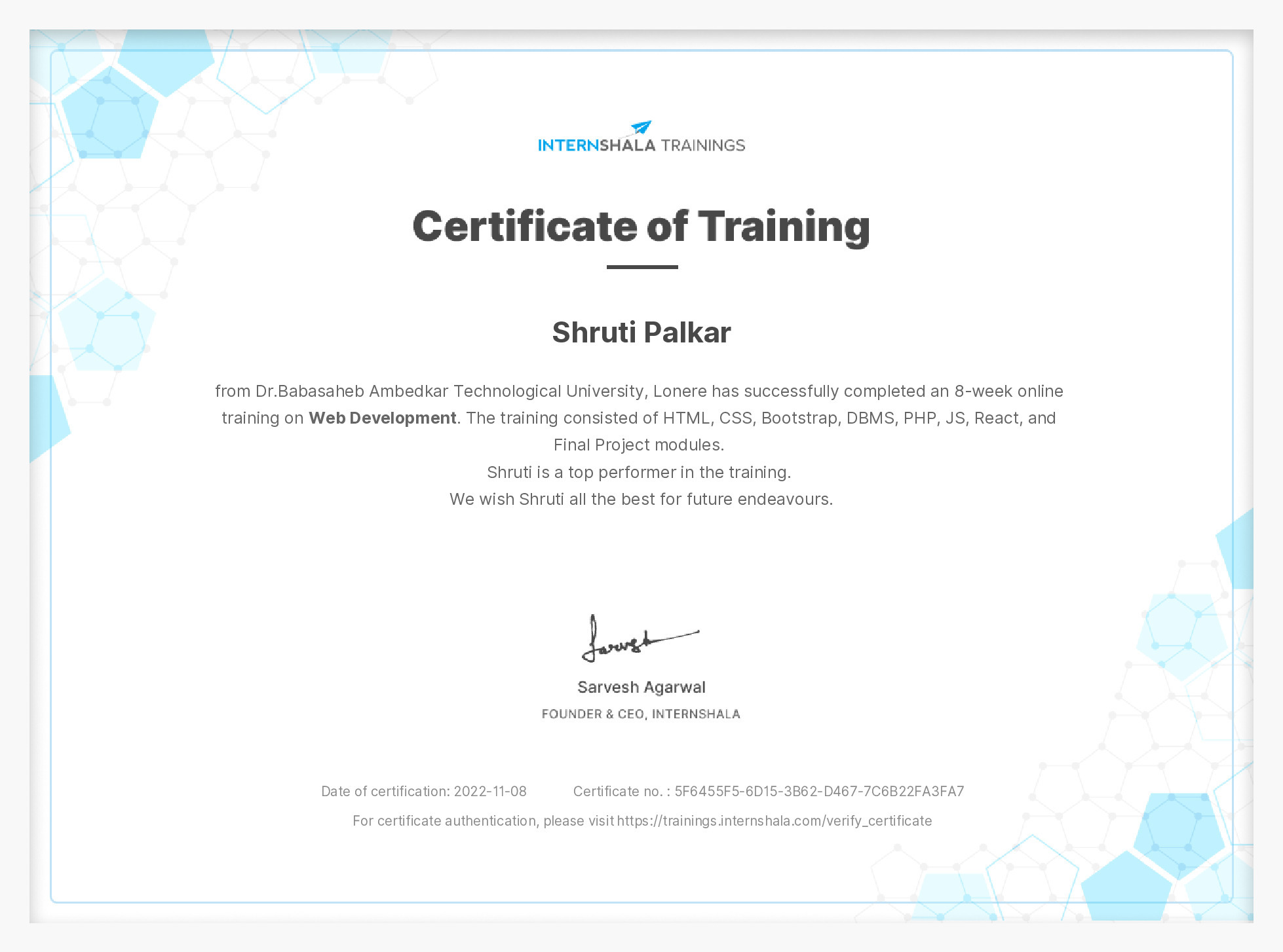 Certificate of completion