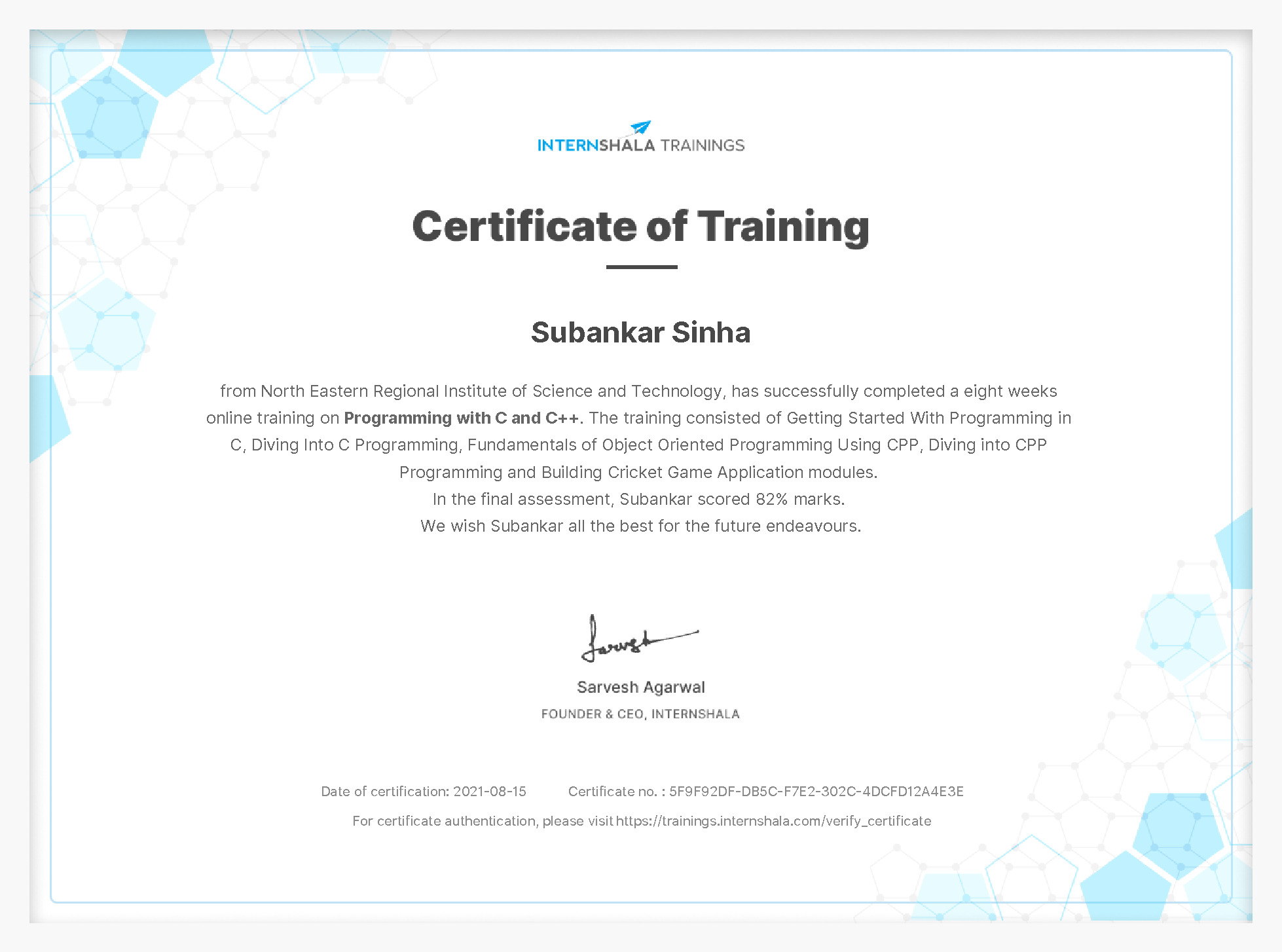 Certificate of completion