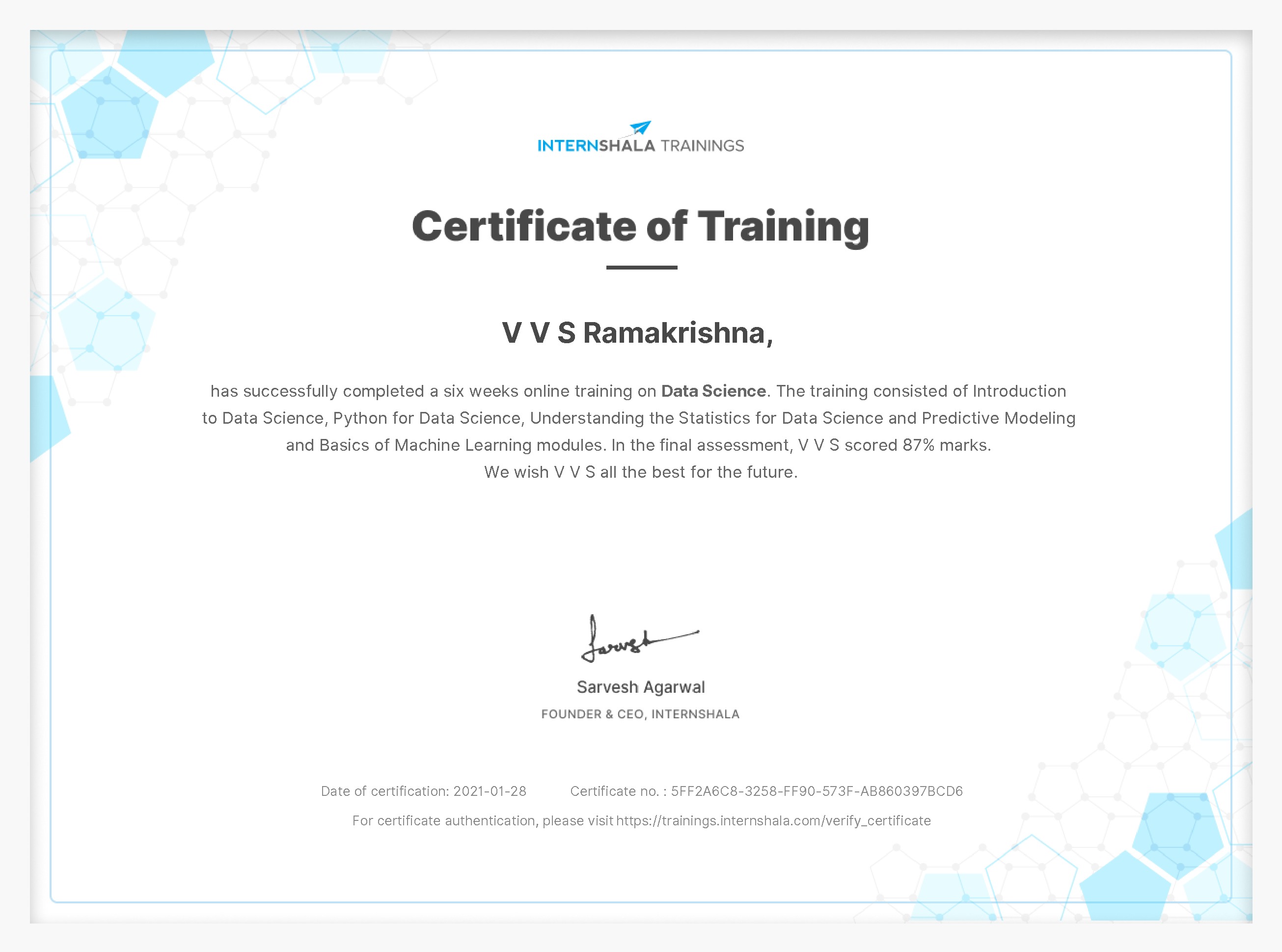 Certificate of completion