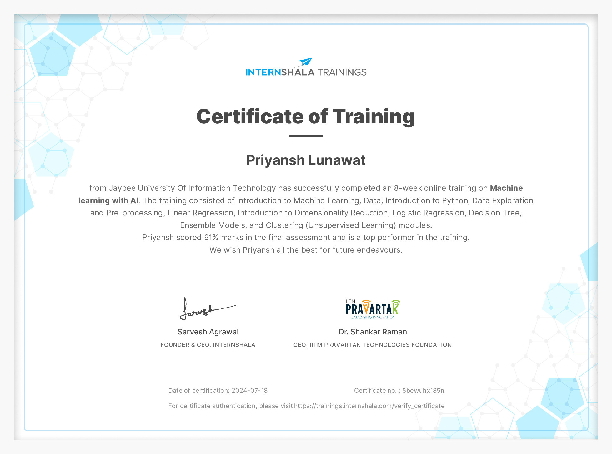 Certificate of completion