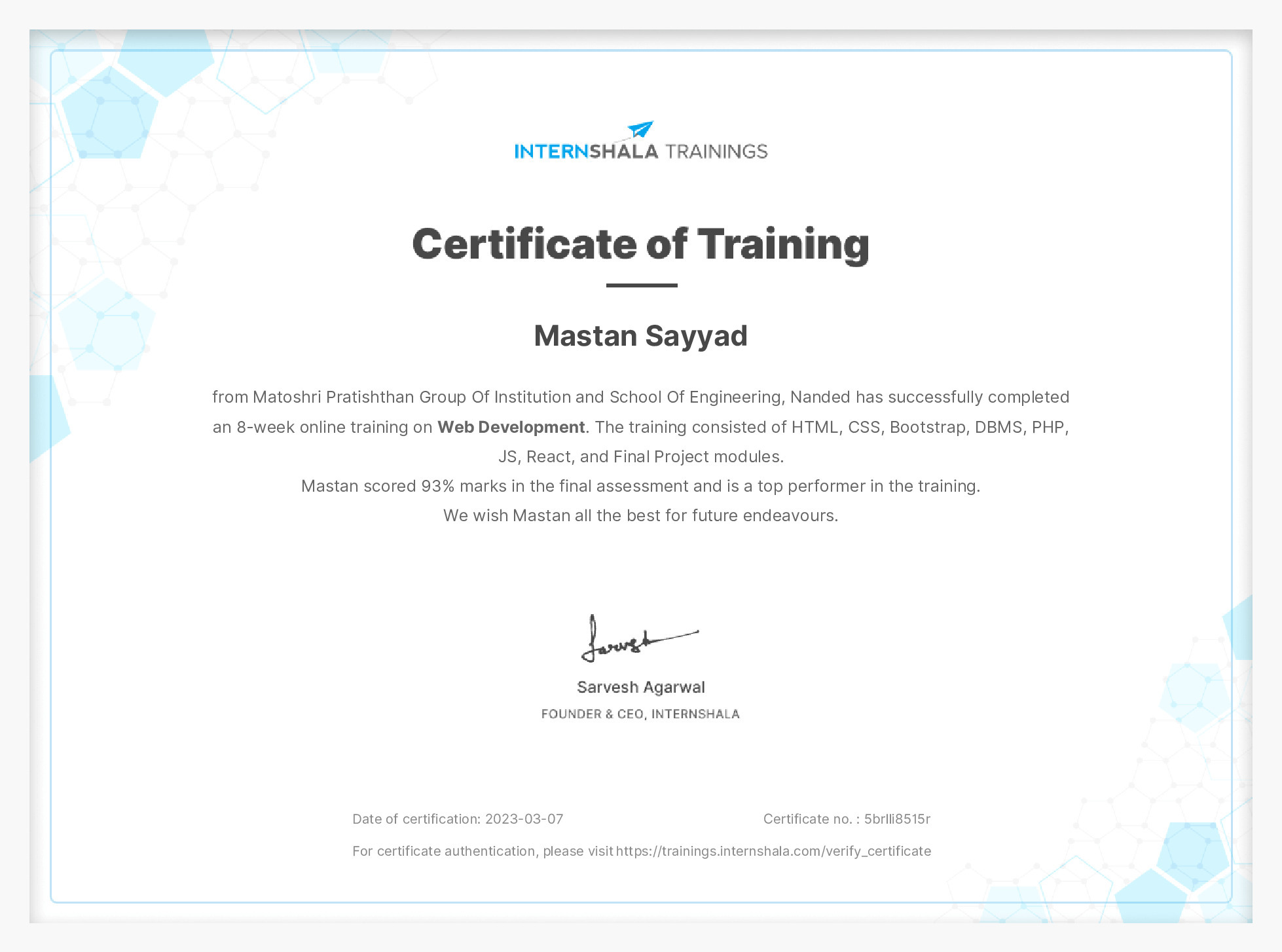 Certificate of completion