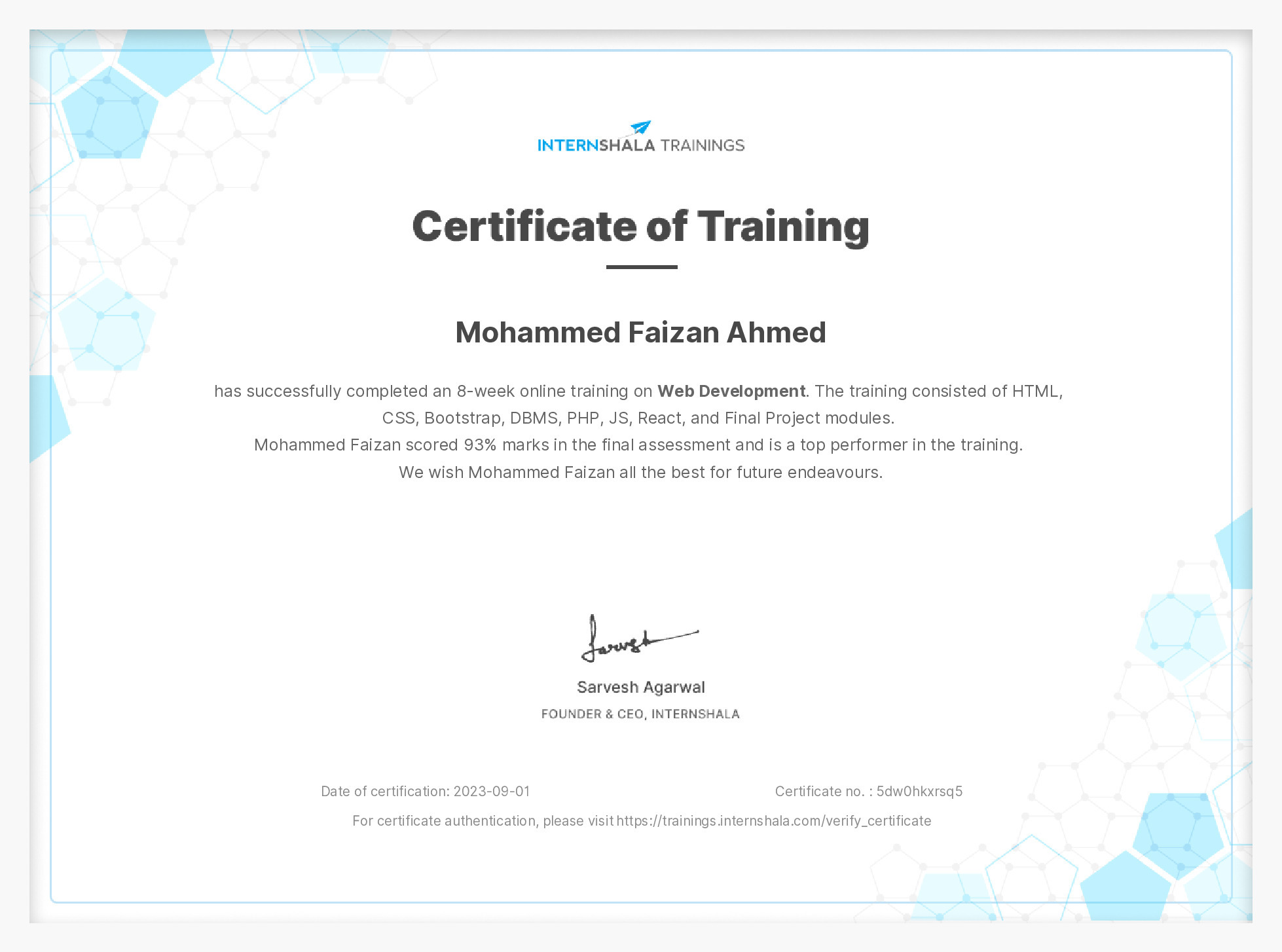 Certificate of completion