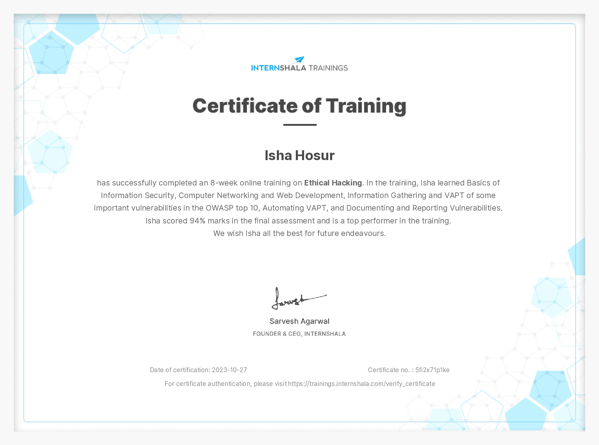 Certificate of completion