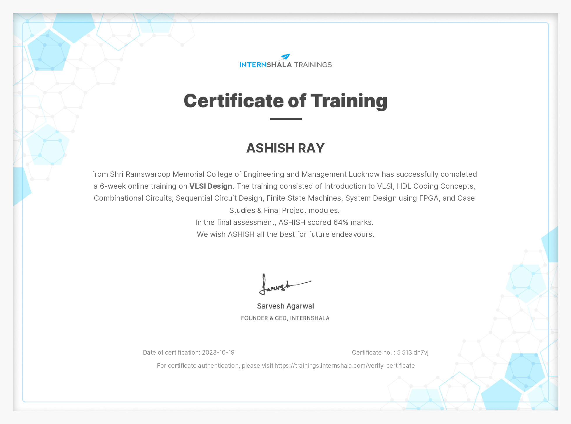 Certificate of completion