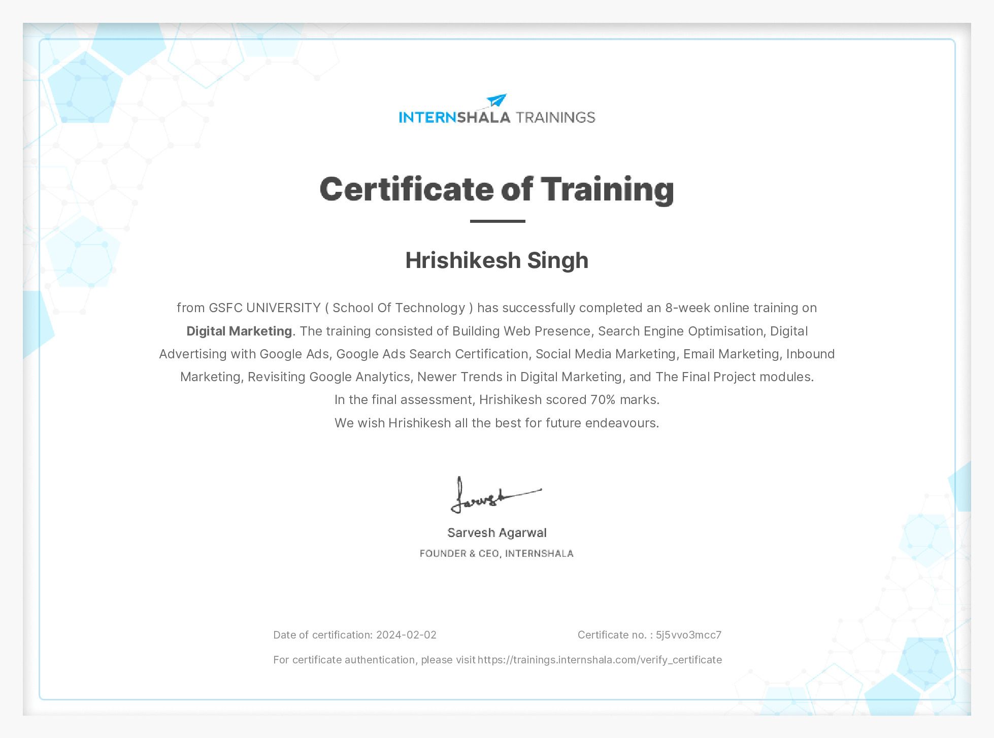 Certificate of completion