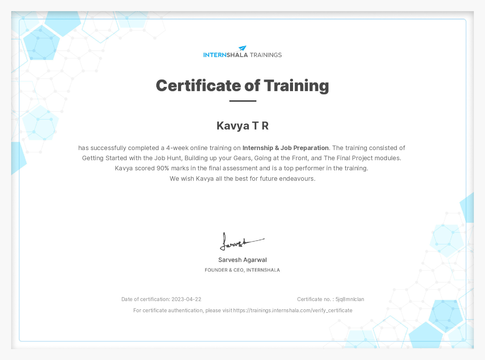 Certificate of completion
