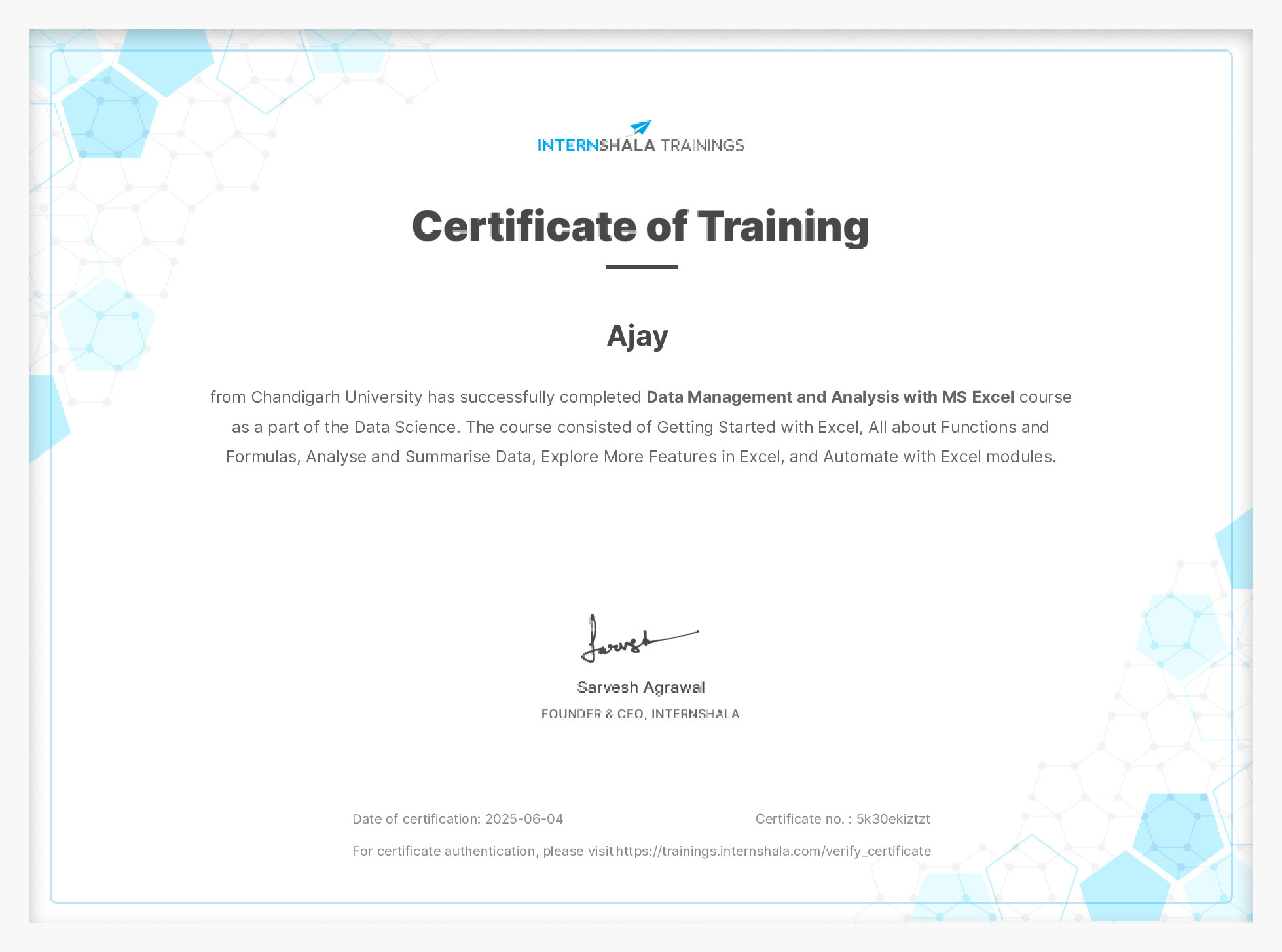 Certificate of completion