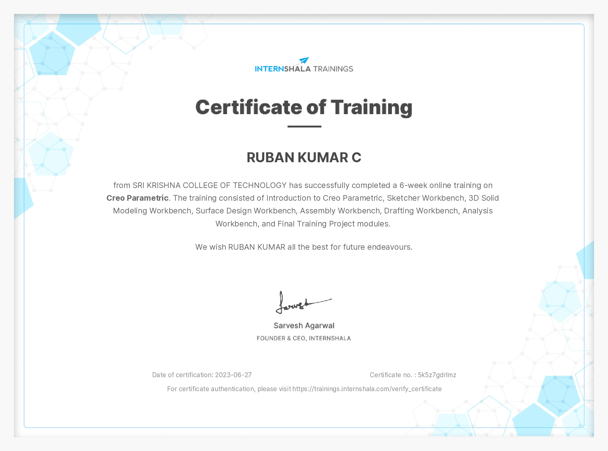 Certificate of completion