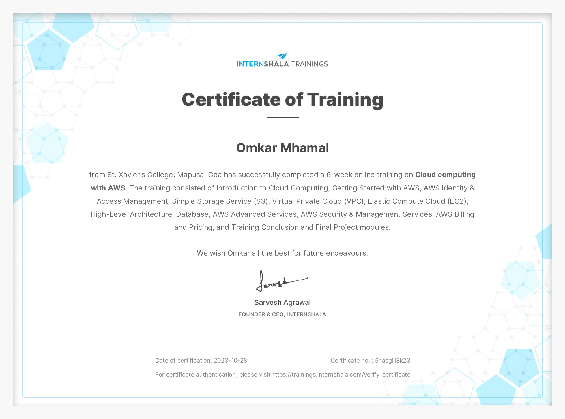 Certificate of completion