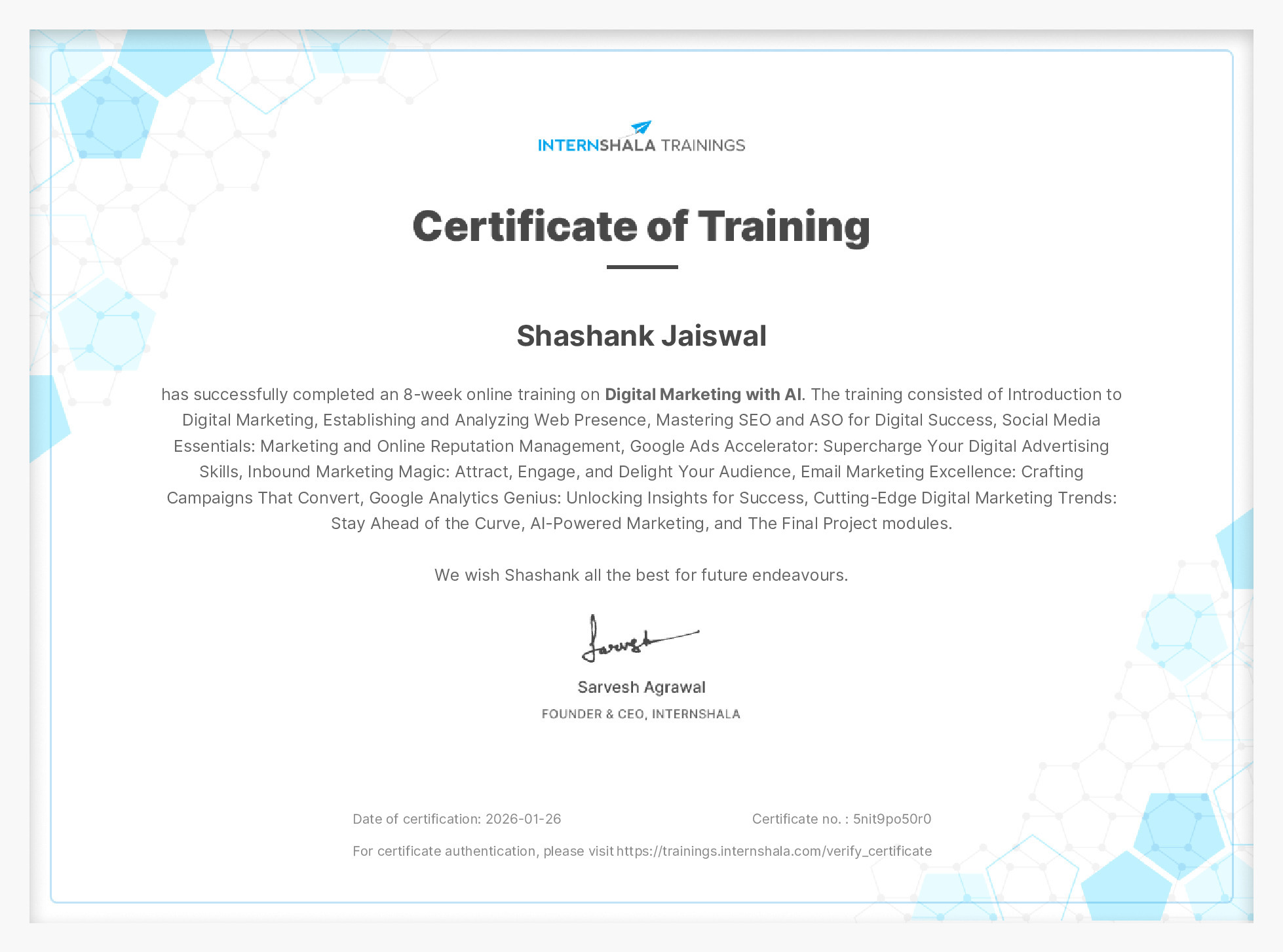 Certificate of completion