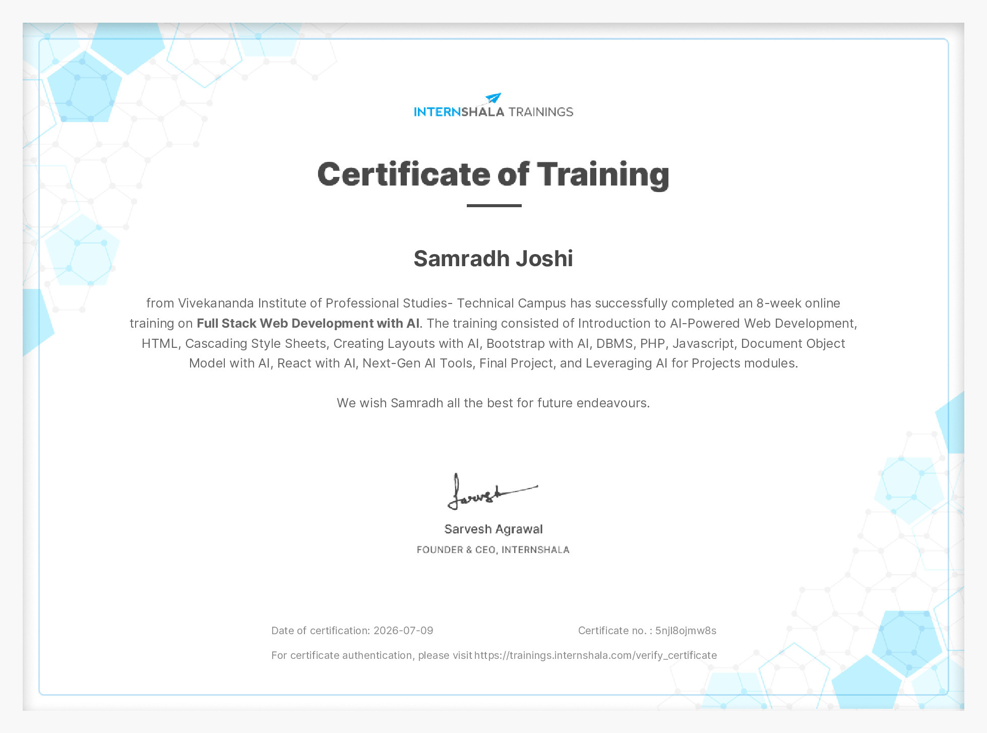 Certificate of completion