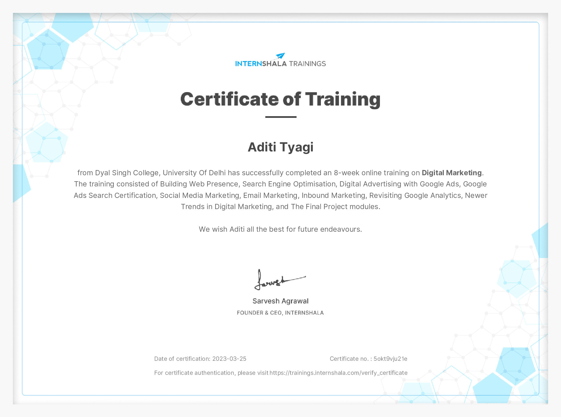 Certificate of completion