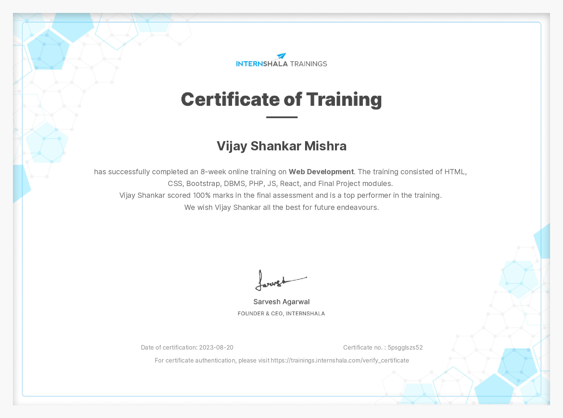 Certificate of completion