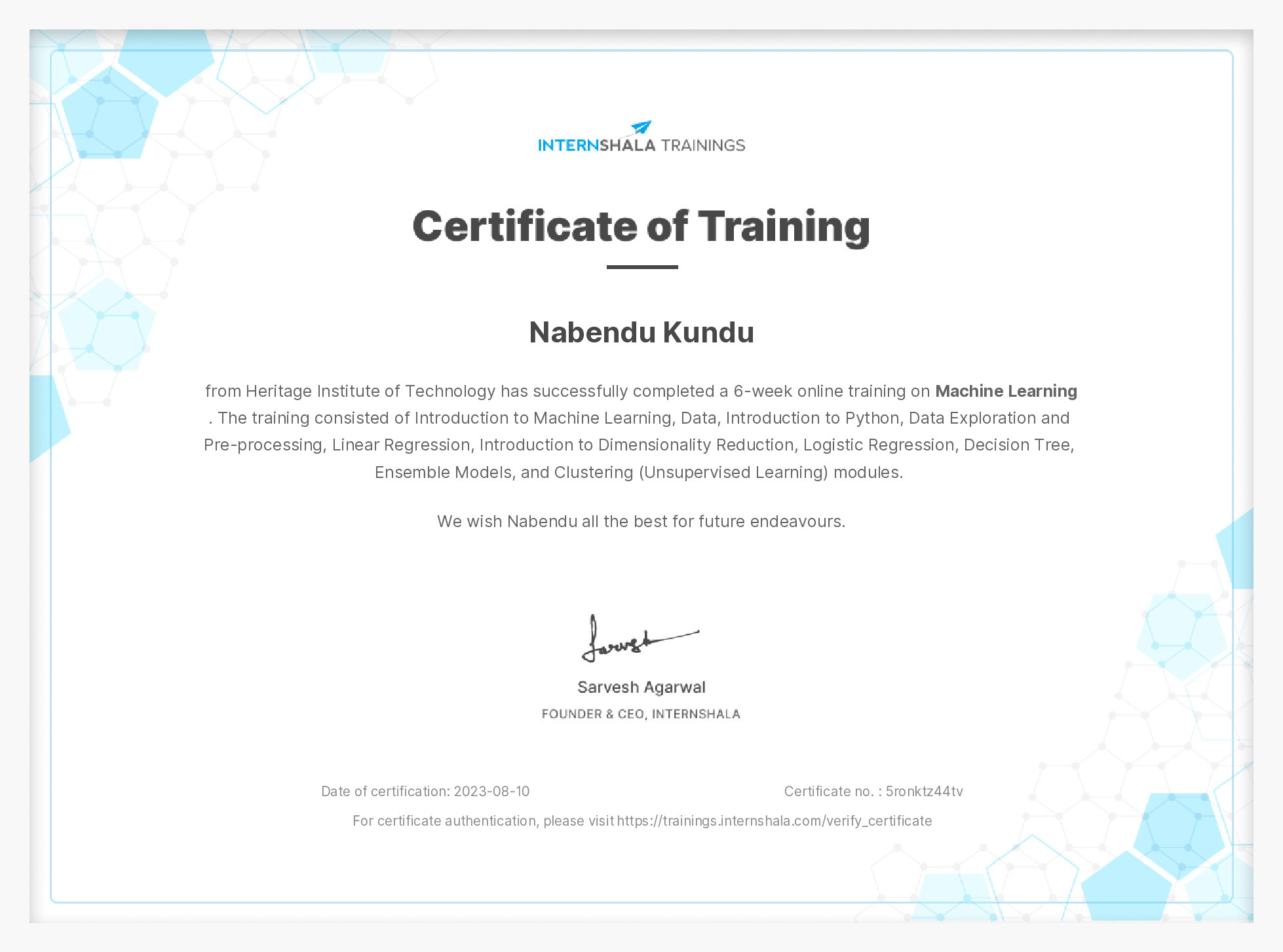 Certificate of completion