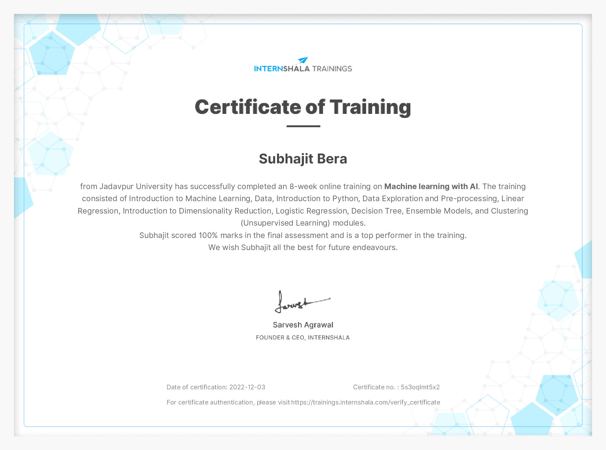 Certificate of completion