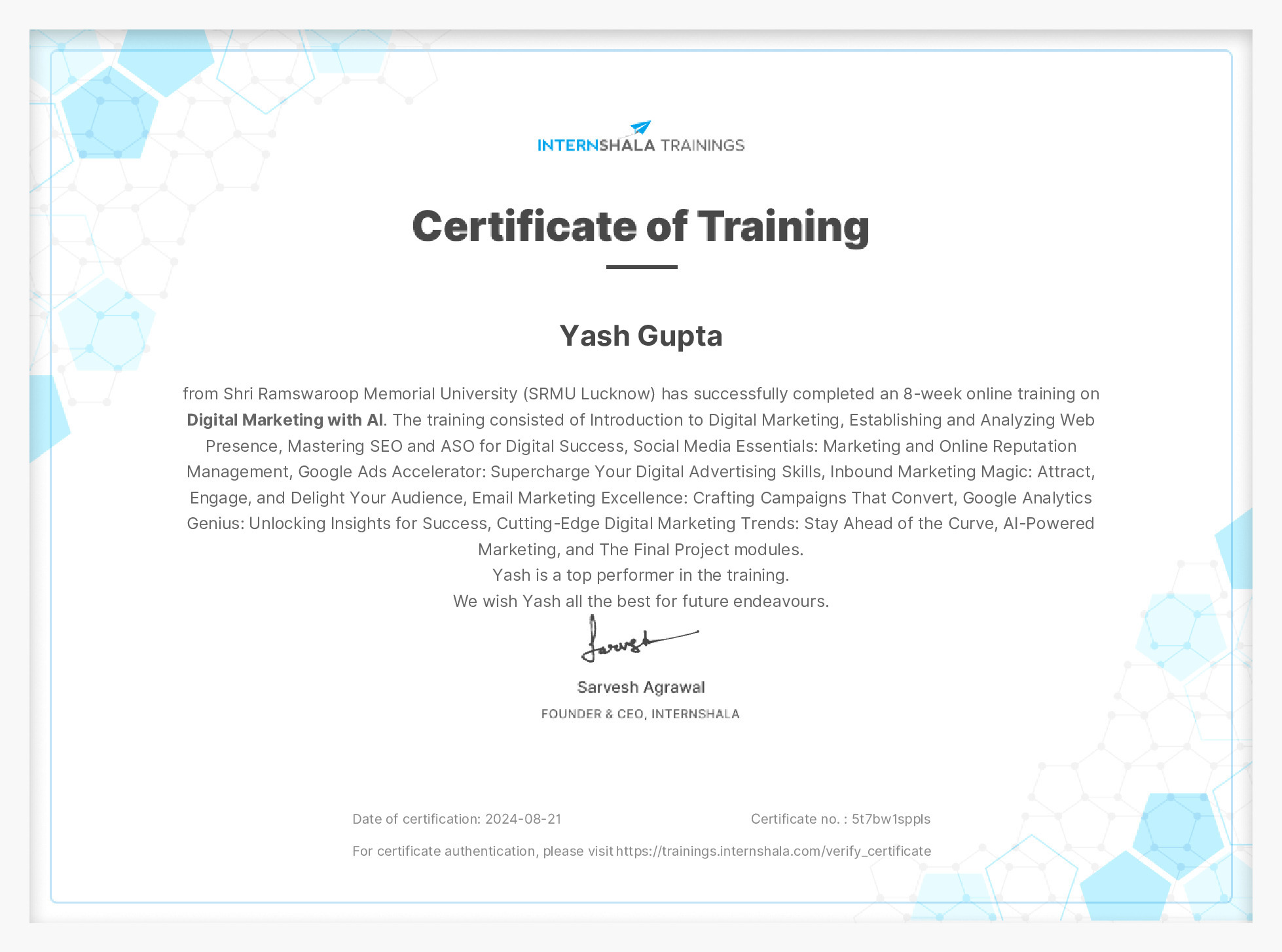 Certificate of completion
