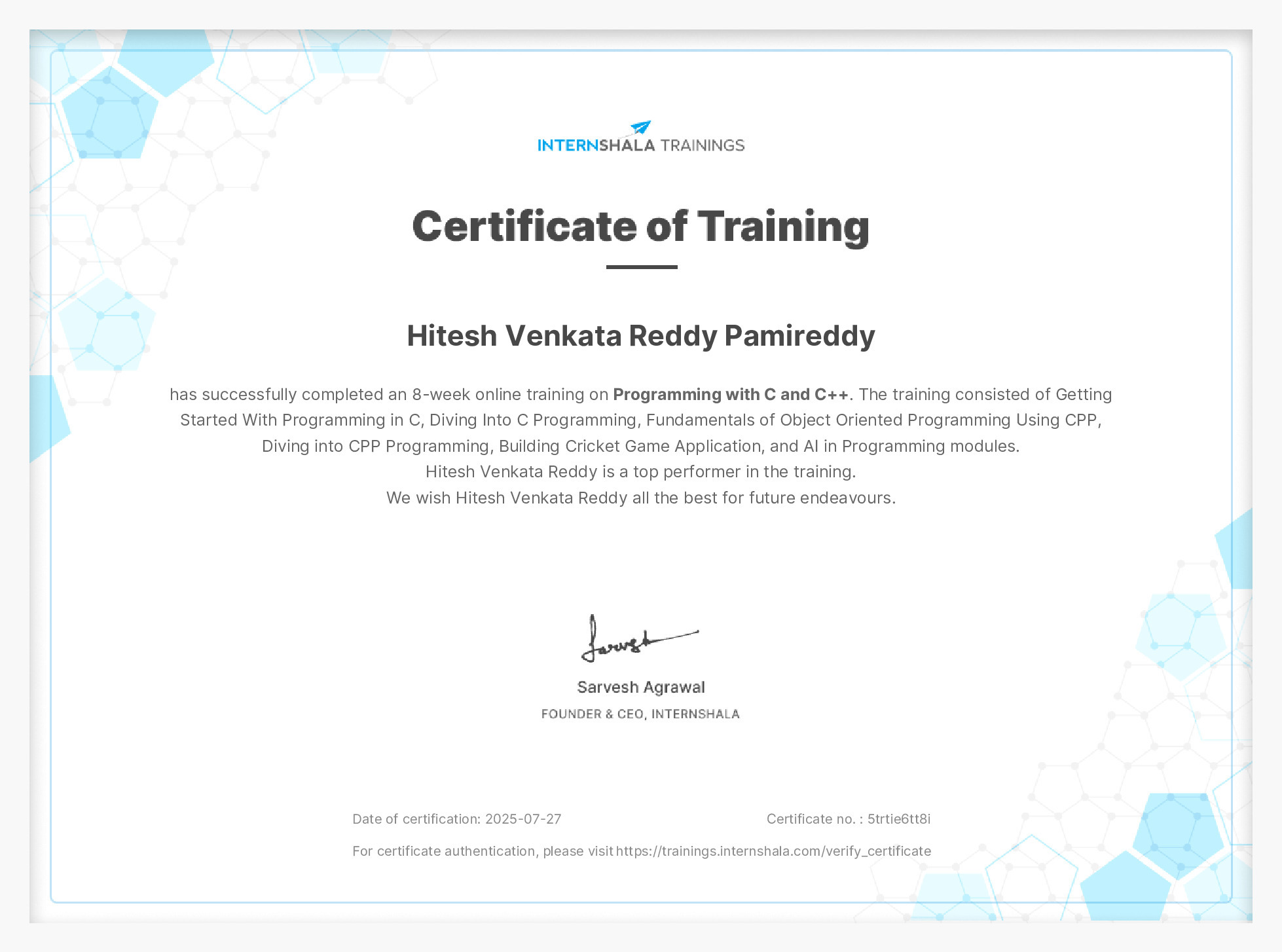 Certificate of completion
