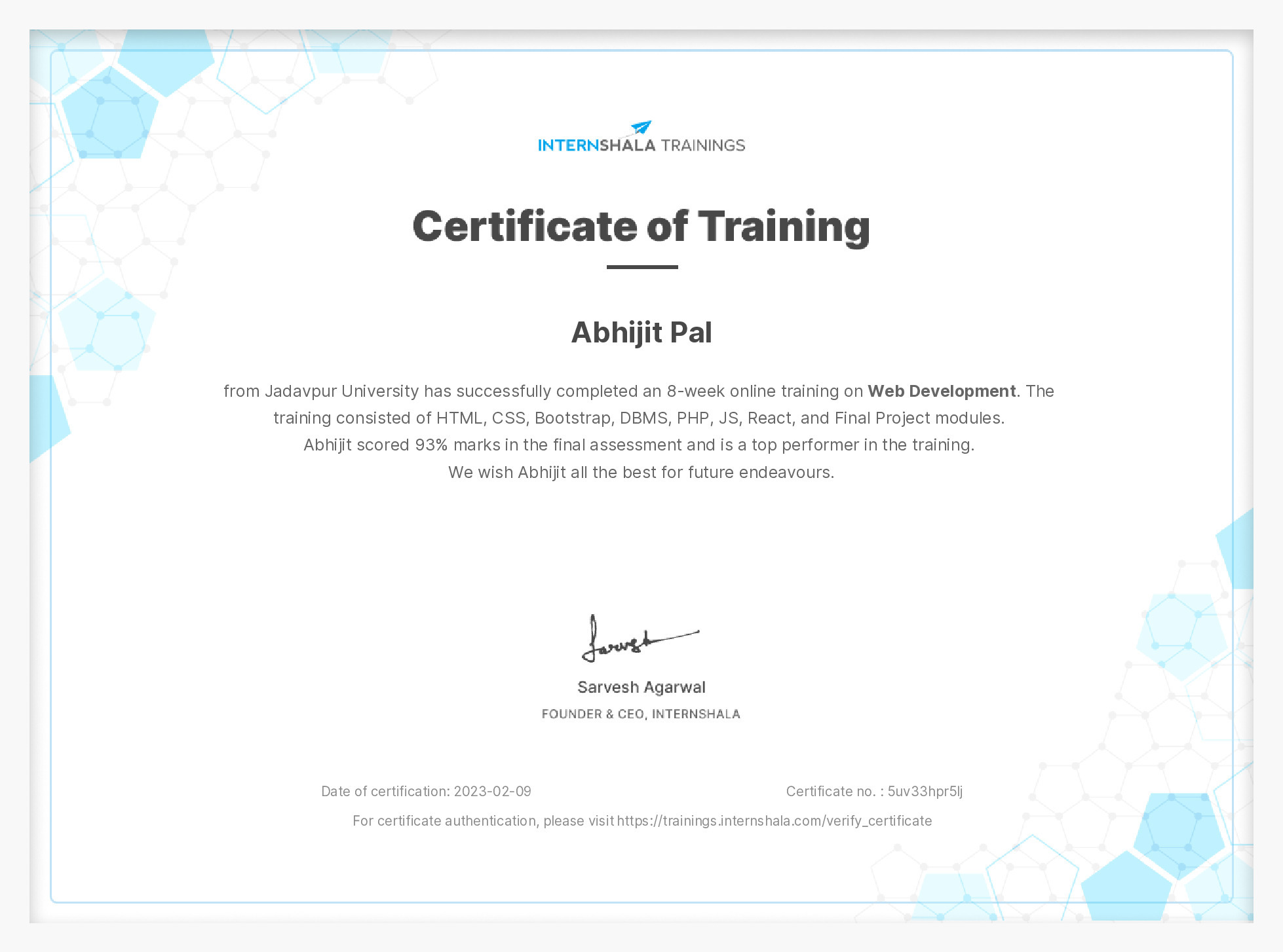 Certificate of completion