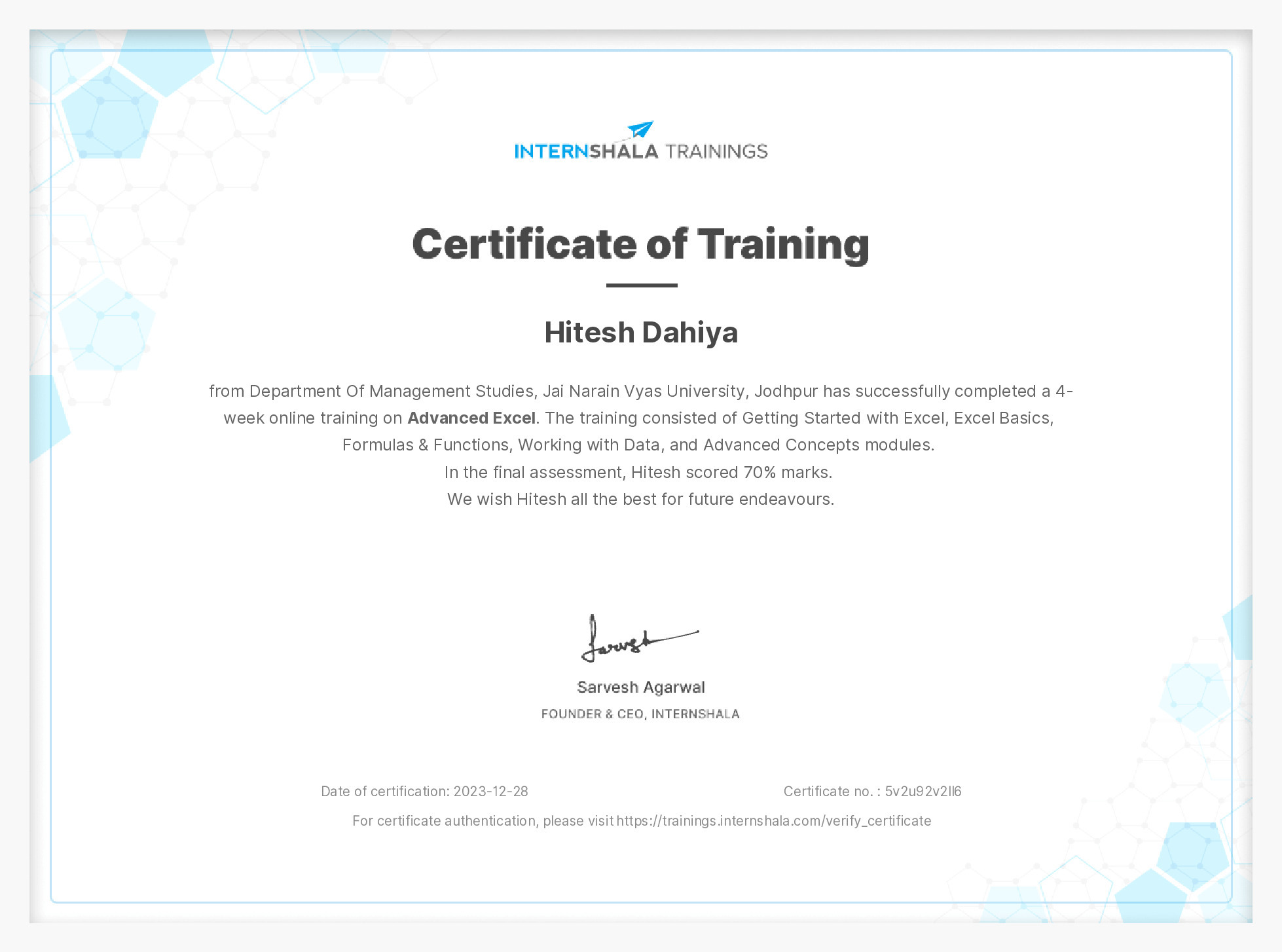Certificate of completion
