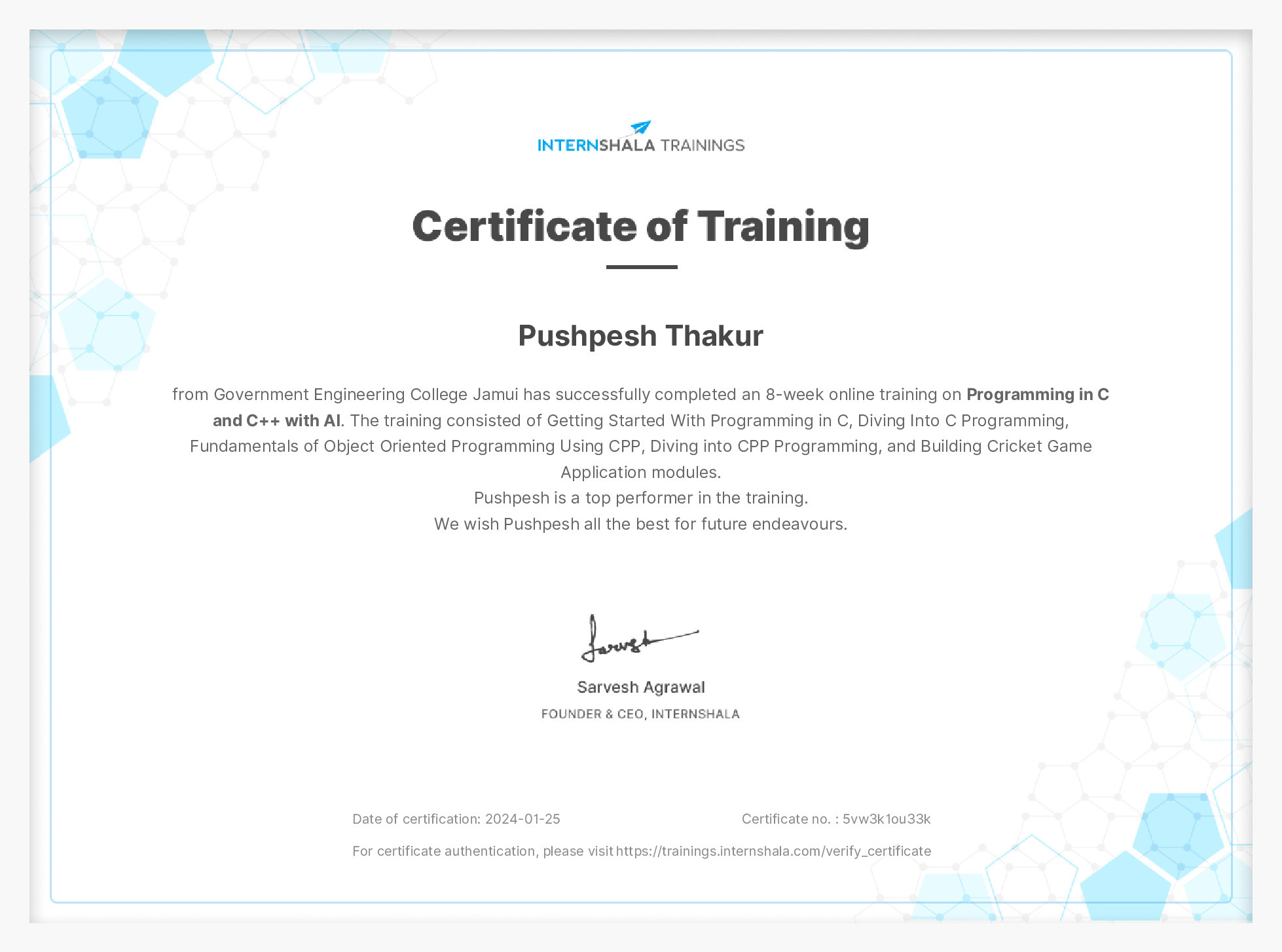 Certificate of completion