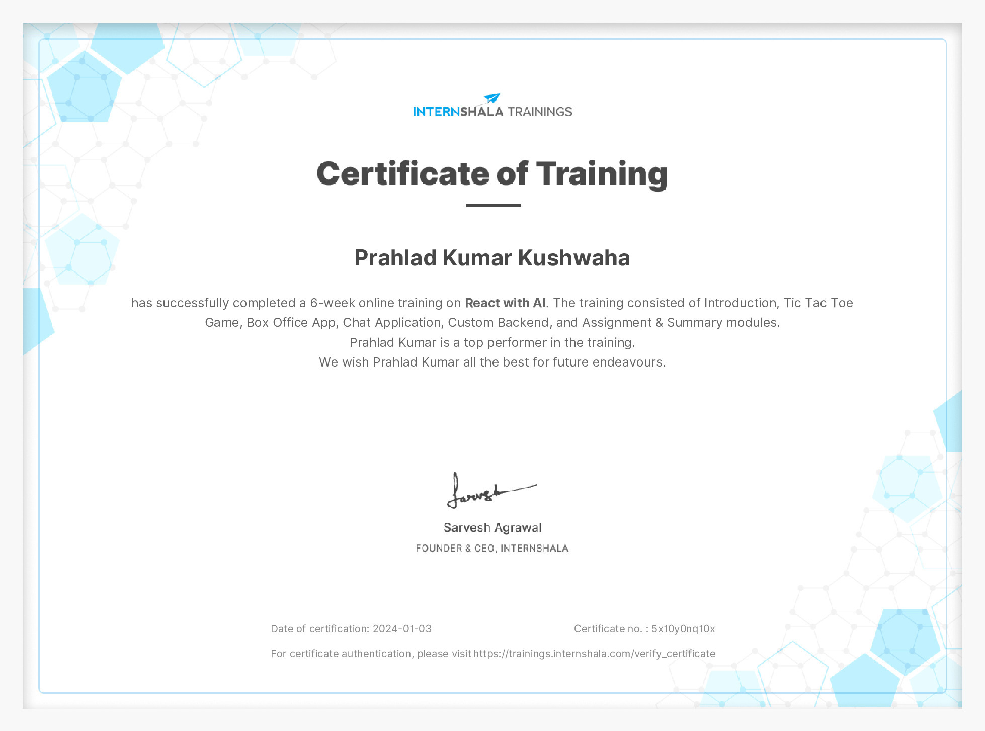Certificate of completion