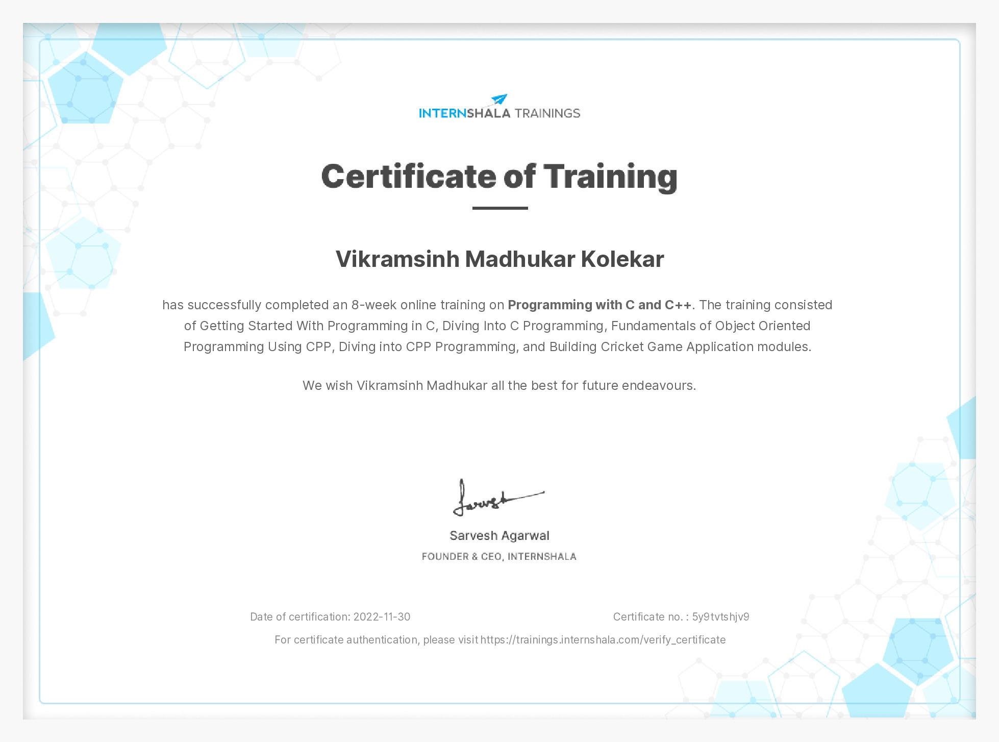 Certificate of completion